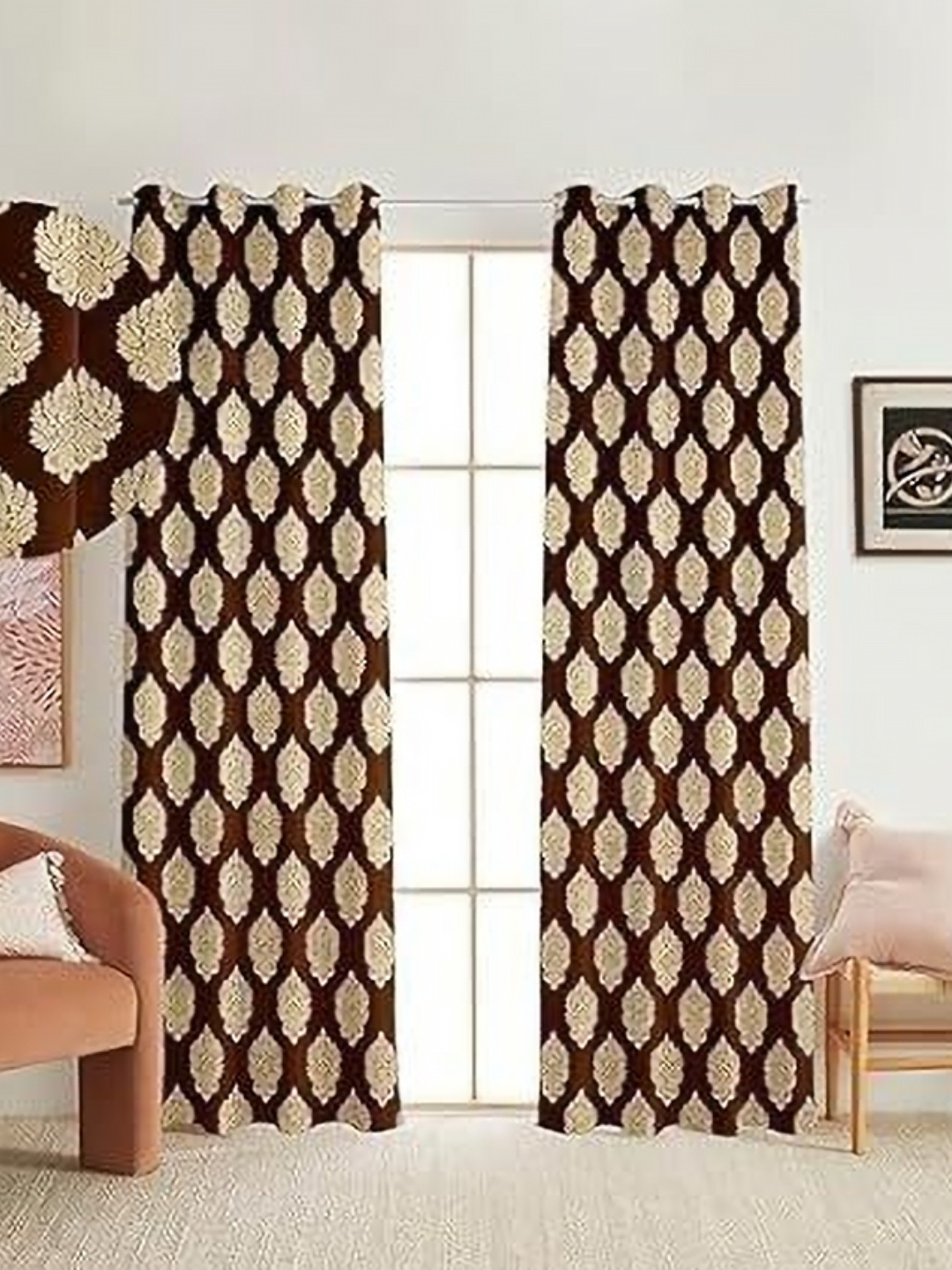

Banchmark Home Furnishings Brown & Gold-Toned Set of 2 Floral Window Curtain