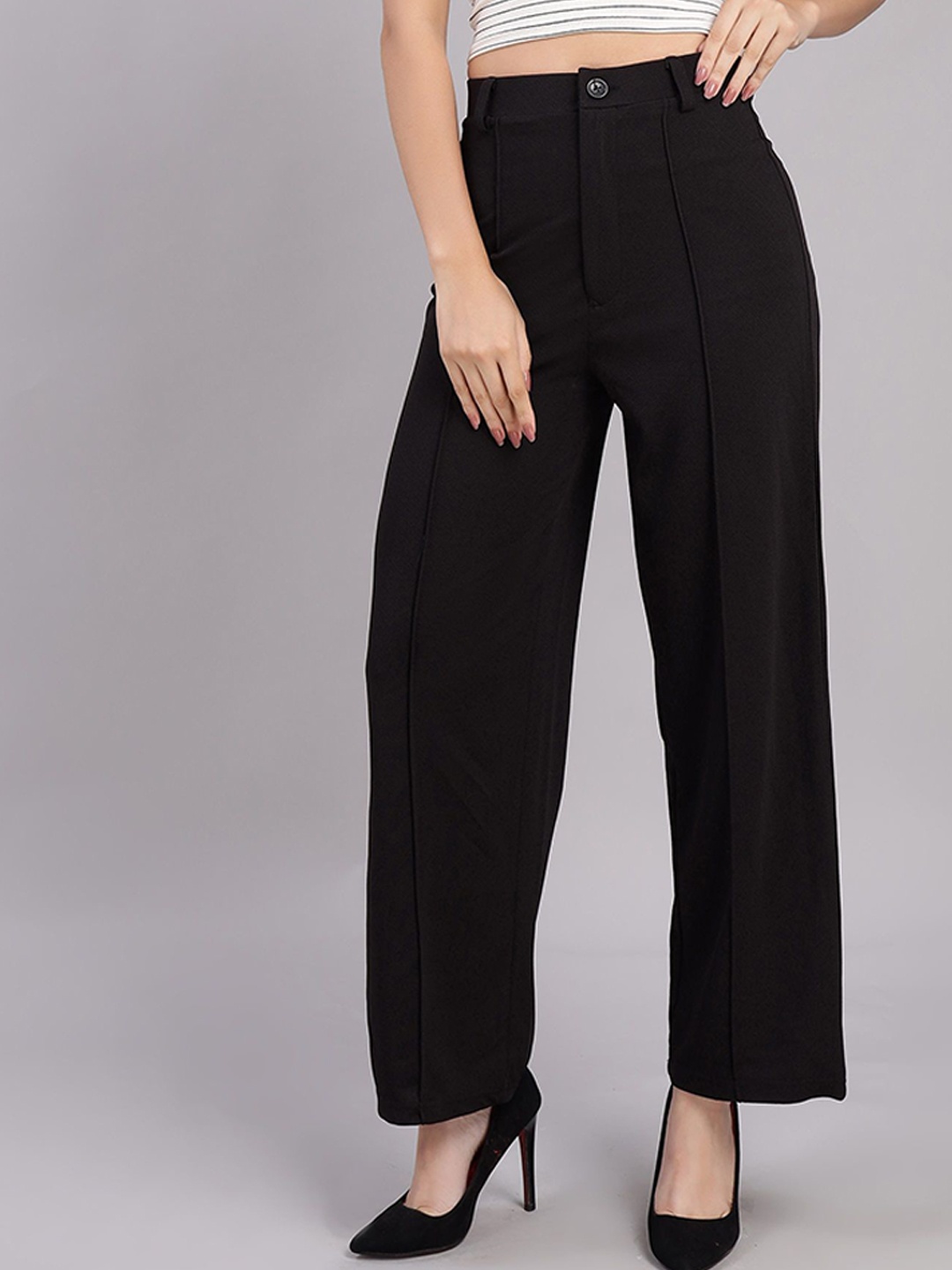 

VISO Women Mid-Rise Regular Fit Parallel Trousers, Black