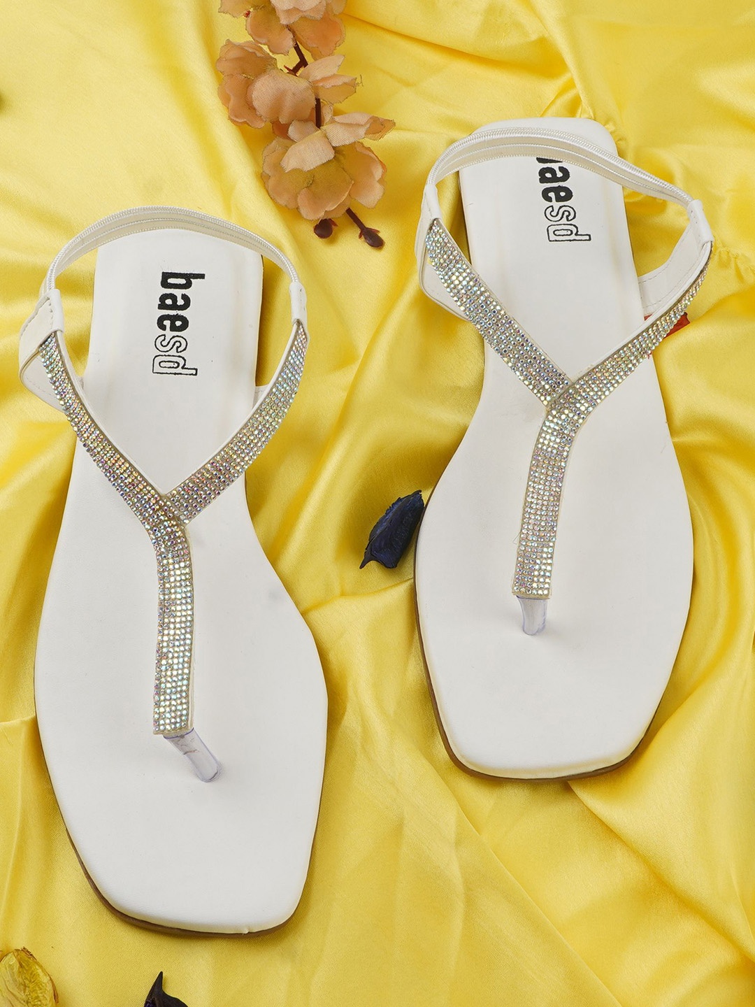 

BAESD Women Embellished T-Strap Flats, White