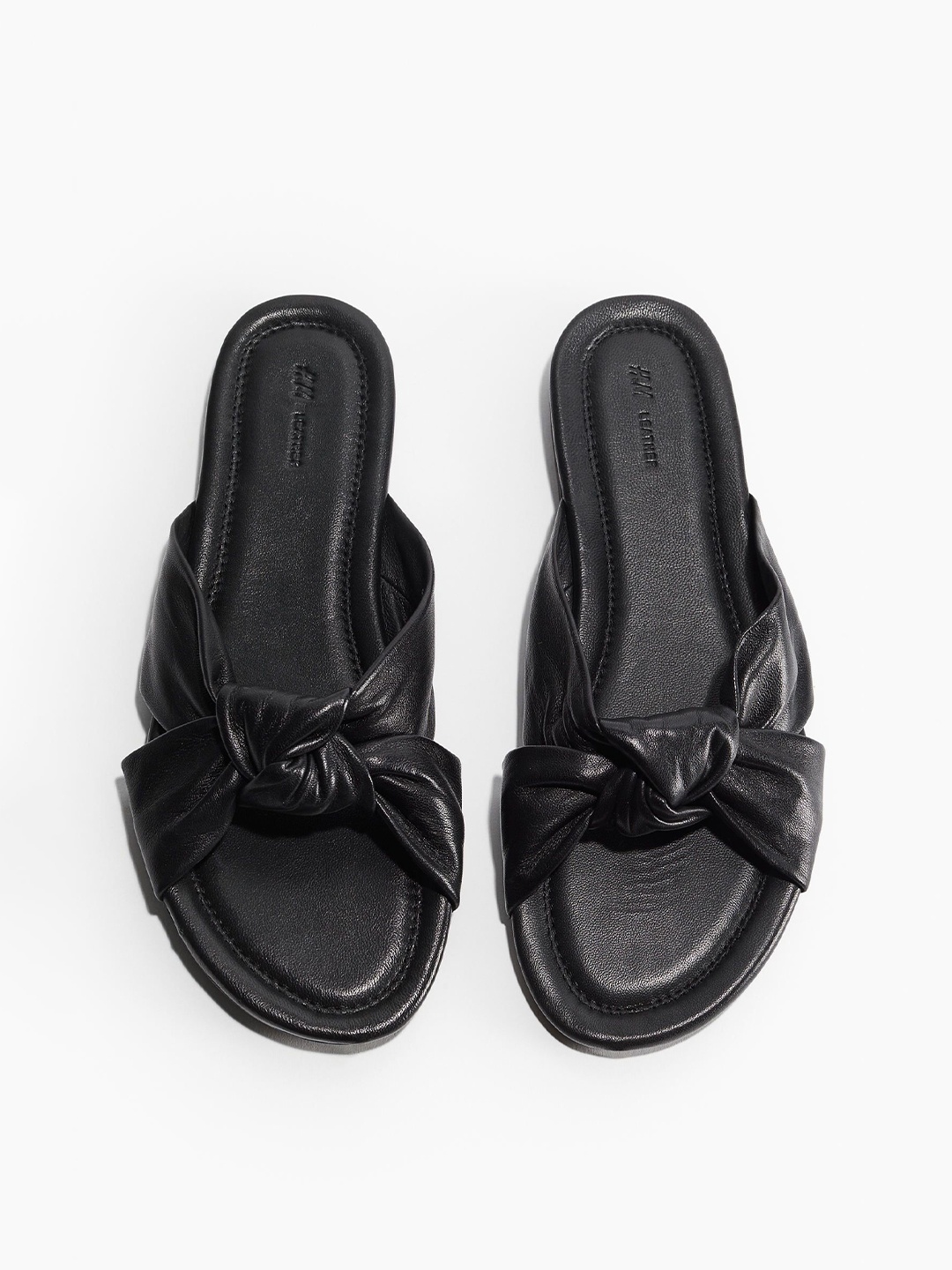 

H&M Knot-Detail Leather Sandals, Black