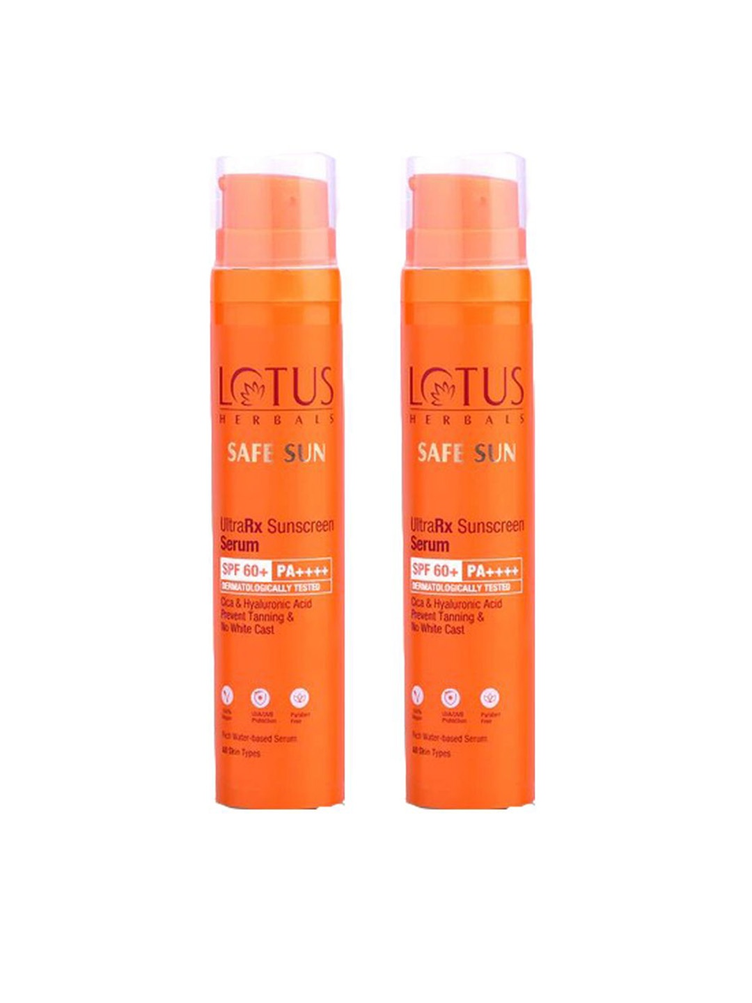 

Lotus Herbals Safe Sun Set Of 2 Ultrarx Sunscreen Serum SPF60 PA++++ - 50ml Each, Orange