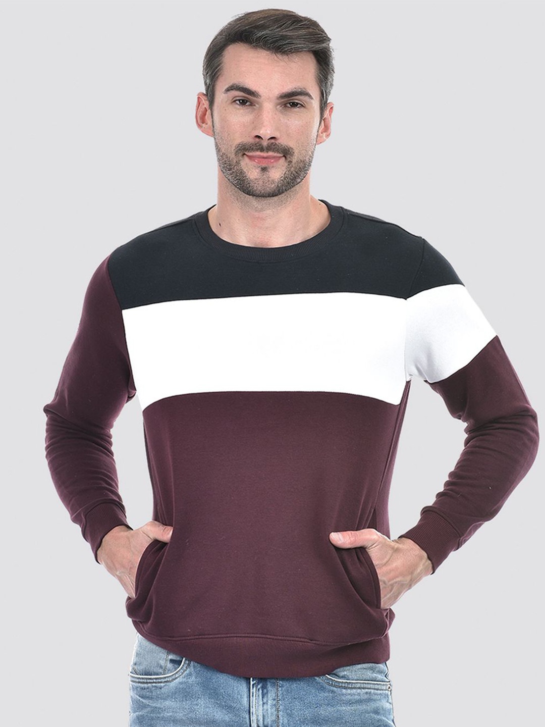 

Numero Uno Men Colourblocked Round Neck Sweatshirt, Maroon