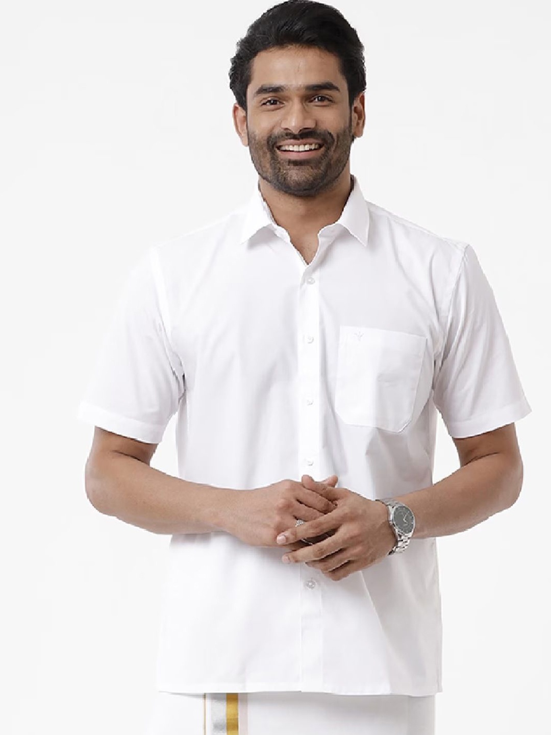 

Ramraj Men Spread Collar Solid Cotton Casual Shirt, White