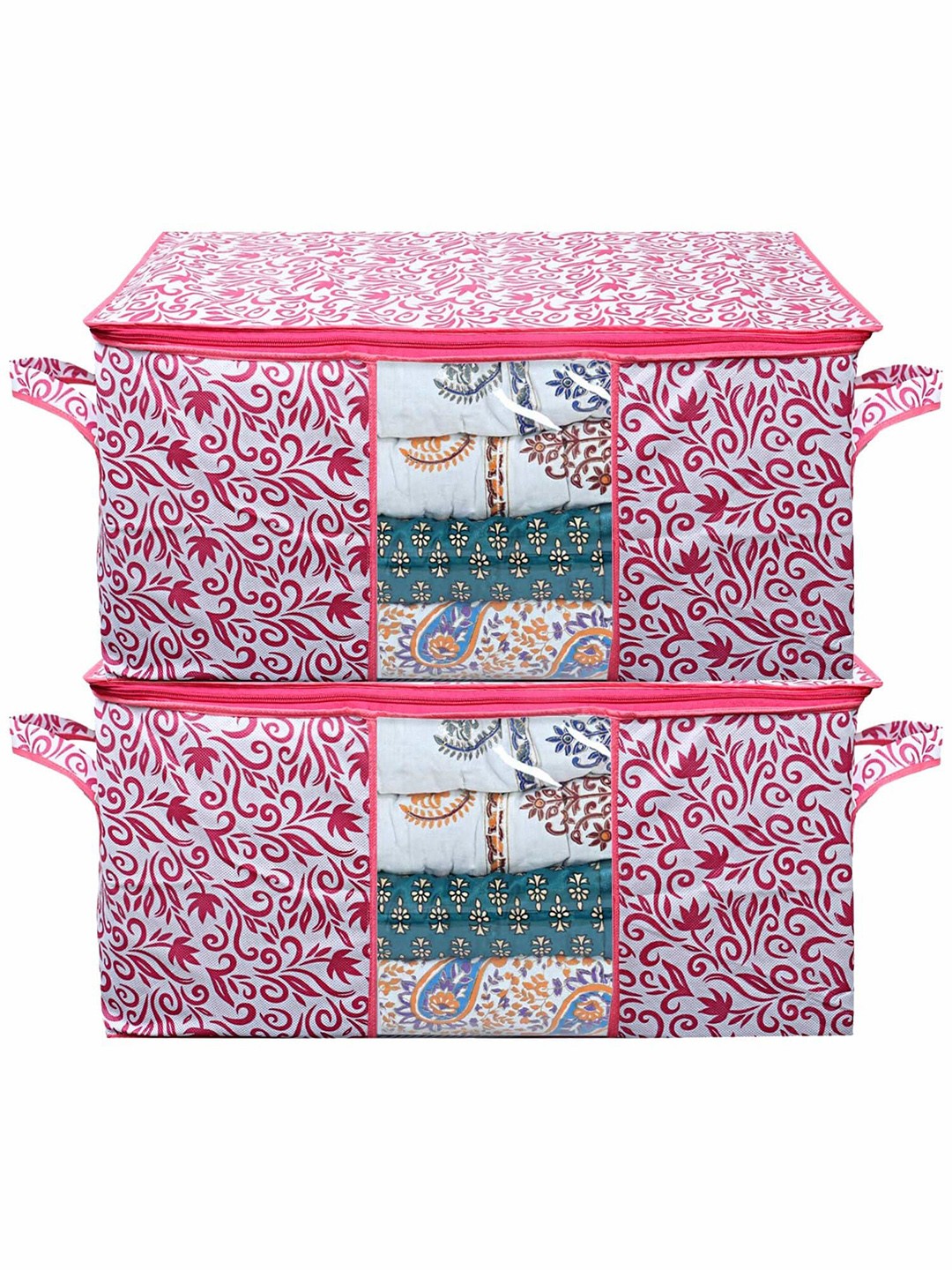 

Kuber Industries Pink 2 Pieces Floral Printed Drawer Organiser