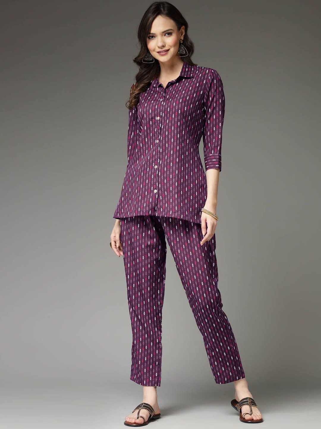 

Stylum Geometric Printed Shirt With Trousers, Purple