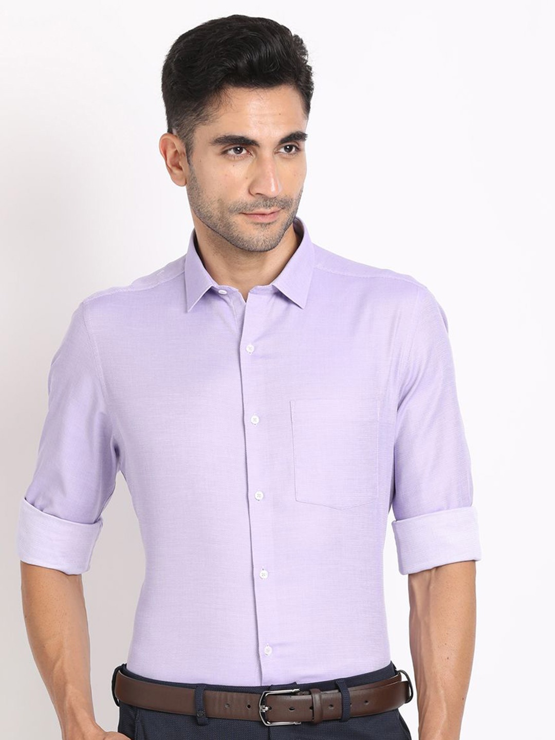 

Turtle Men Standard Spread Collar Solid Cotton Formal Shirt, Purple