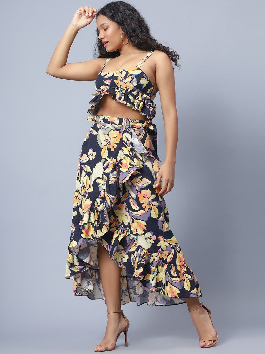 

Amagyaa Printed Pure Cotton Top & Skirt, Navy blue
