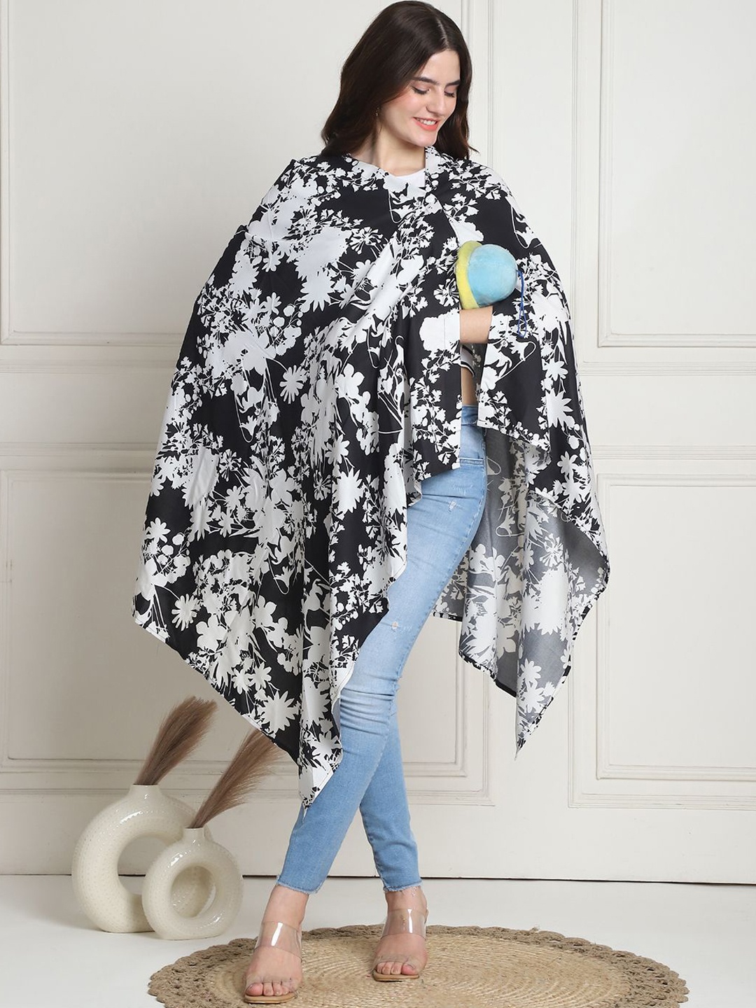 

Secret Wish Printed Cotton Breathable Nursing Cover, Black