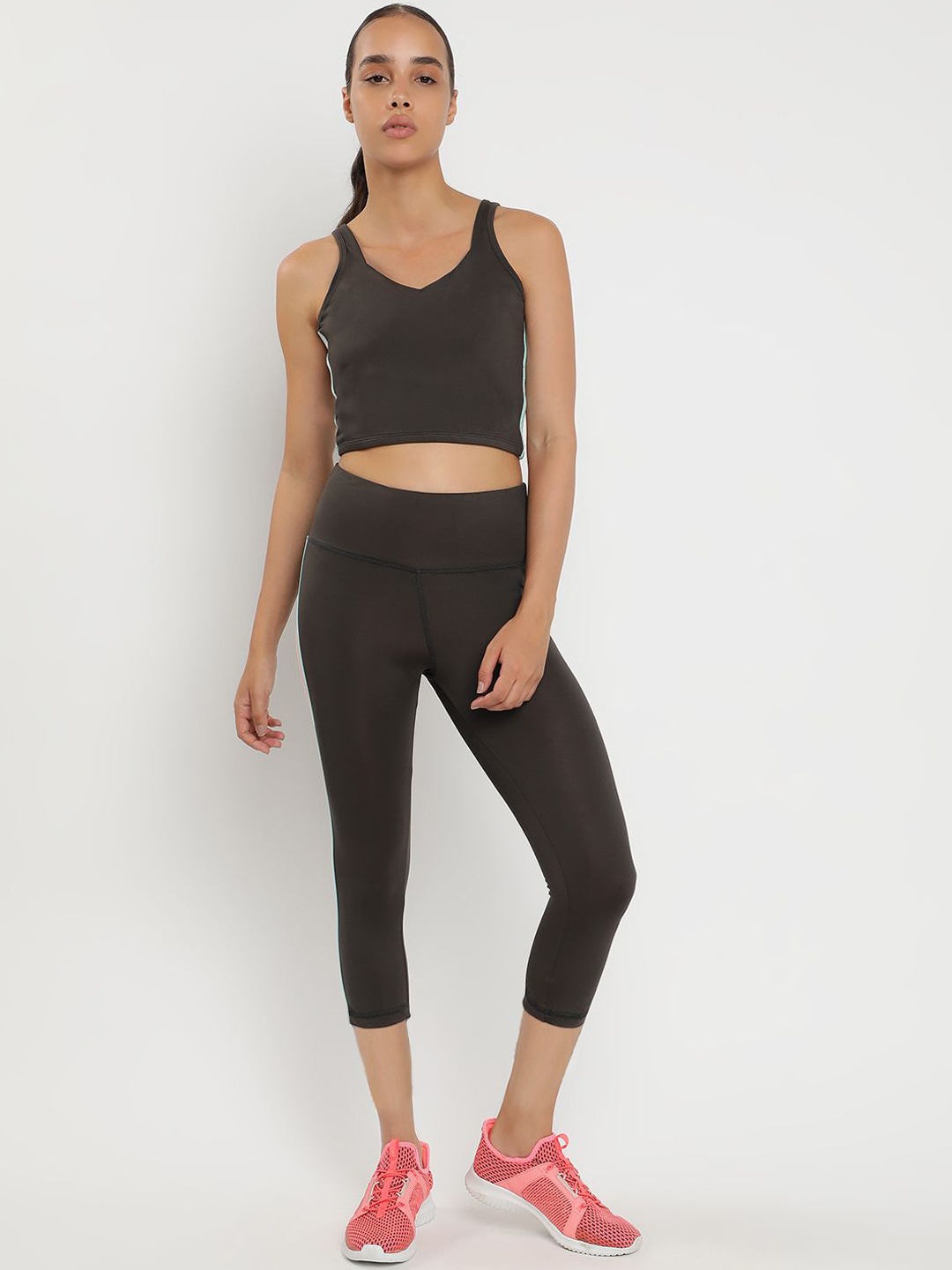 

Wearjukebox V Neck Sleeveless Sports Top With Tights, Charcoal