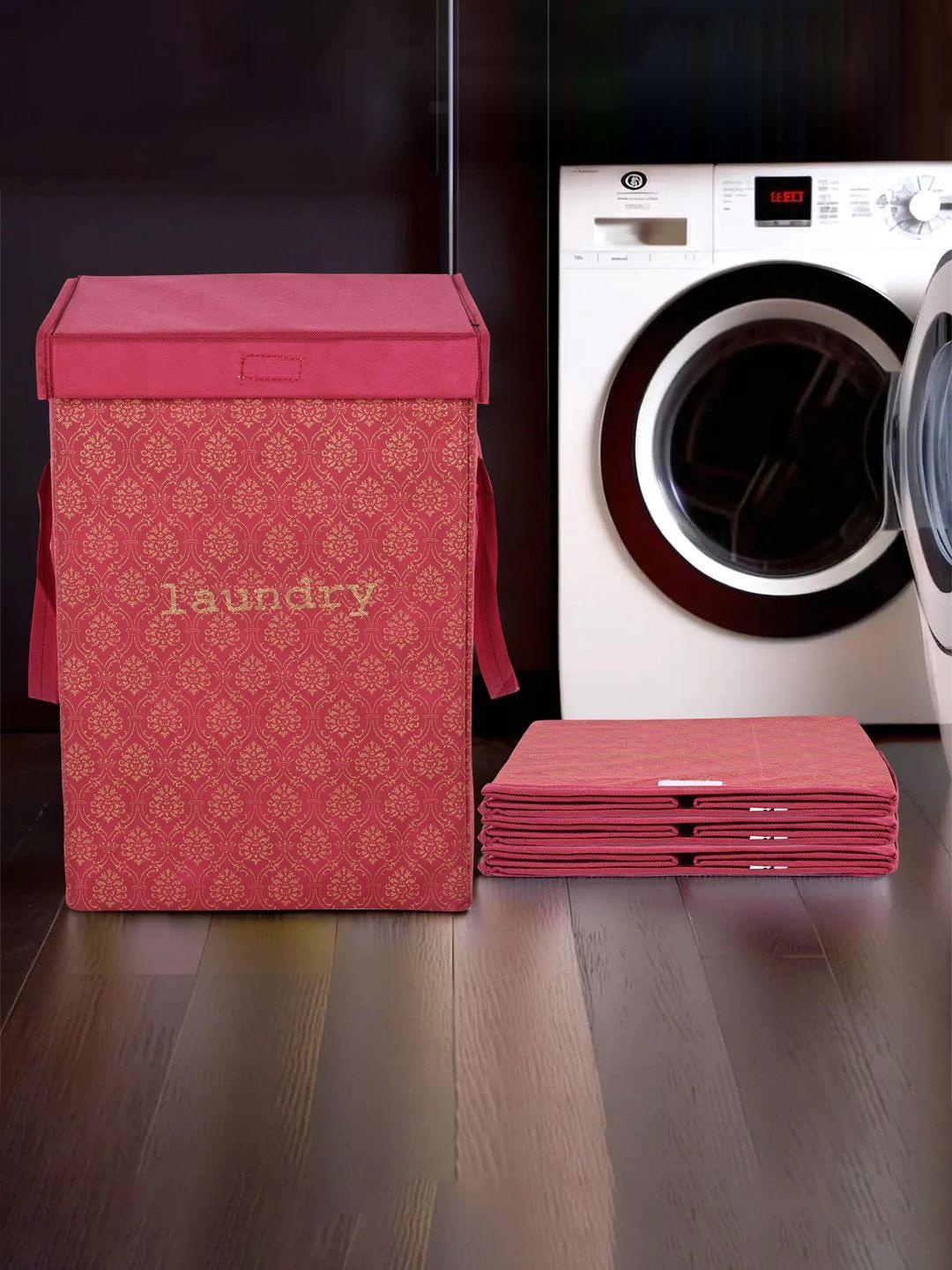 

Kuber Industries 4-Pcs Maroon Printed Laundry Baskets