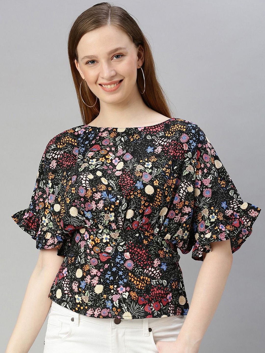 

Sera Women Floral Printed Round Neck Top, Black
