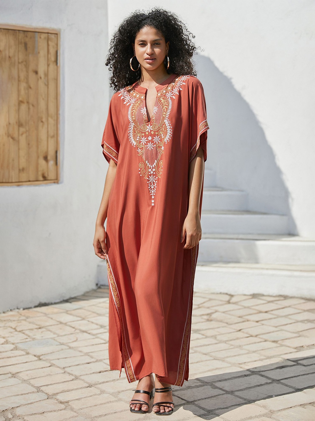 

LULU & SKY Embroidered Kaftan Maxi Dress, Orange