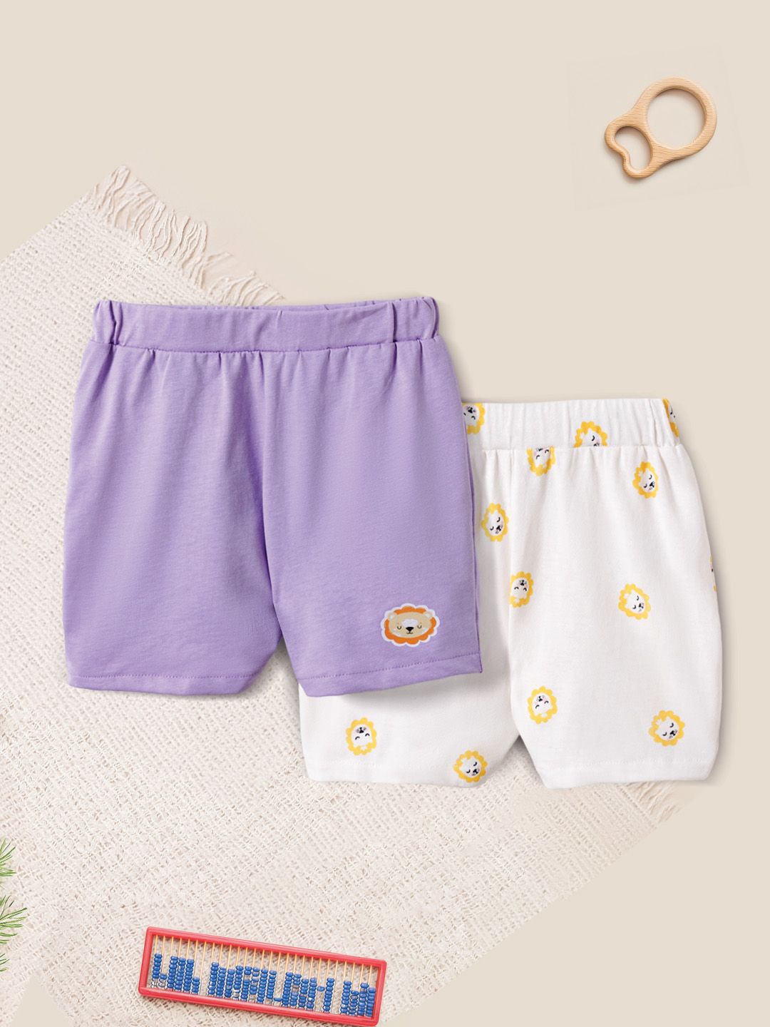 

Nauti Nati Unisex Kids Pack Of 2 Conversational Printed Pure Cotton Shorts, Purple