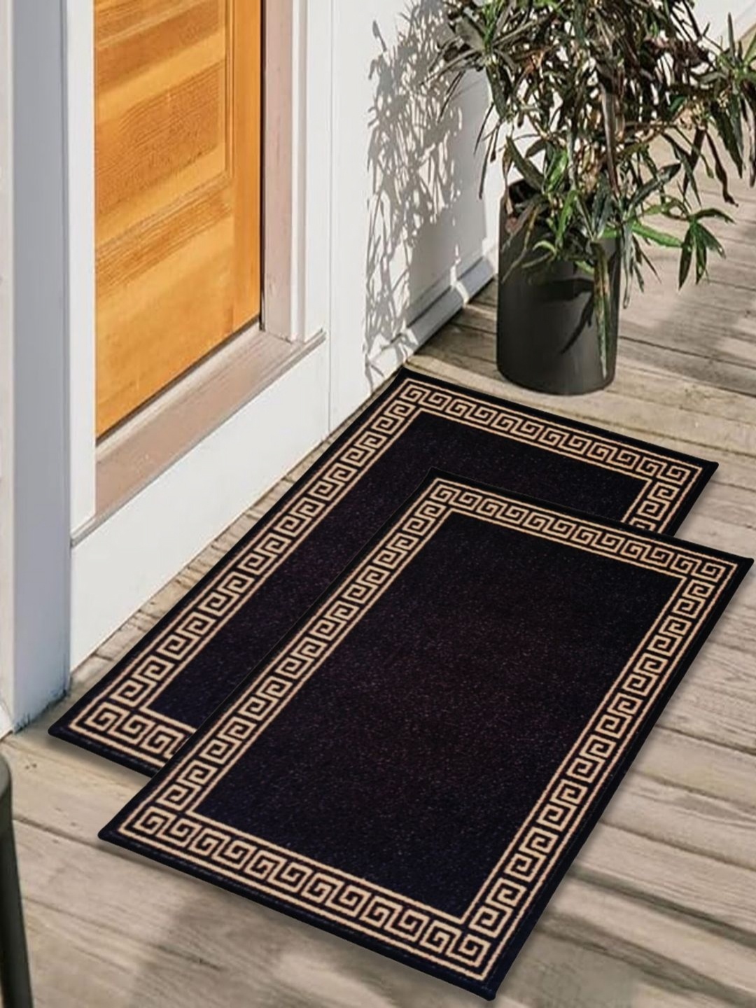 

Matz and More Yellow & Black 2 Pieces Geometric Printed Rectangle Anti-Skid Doormats