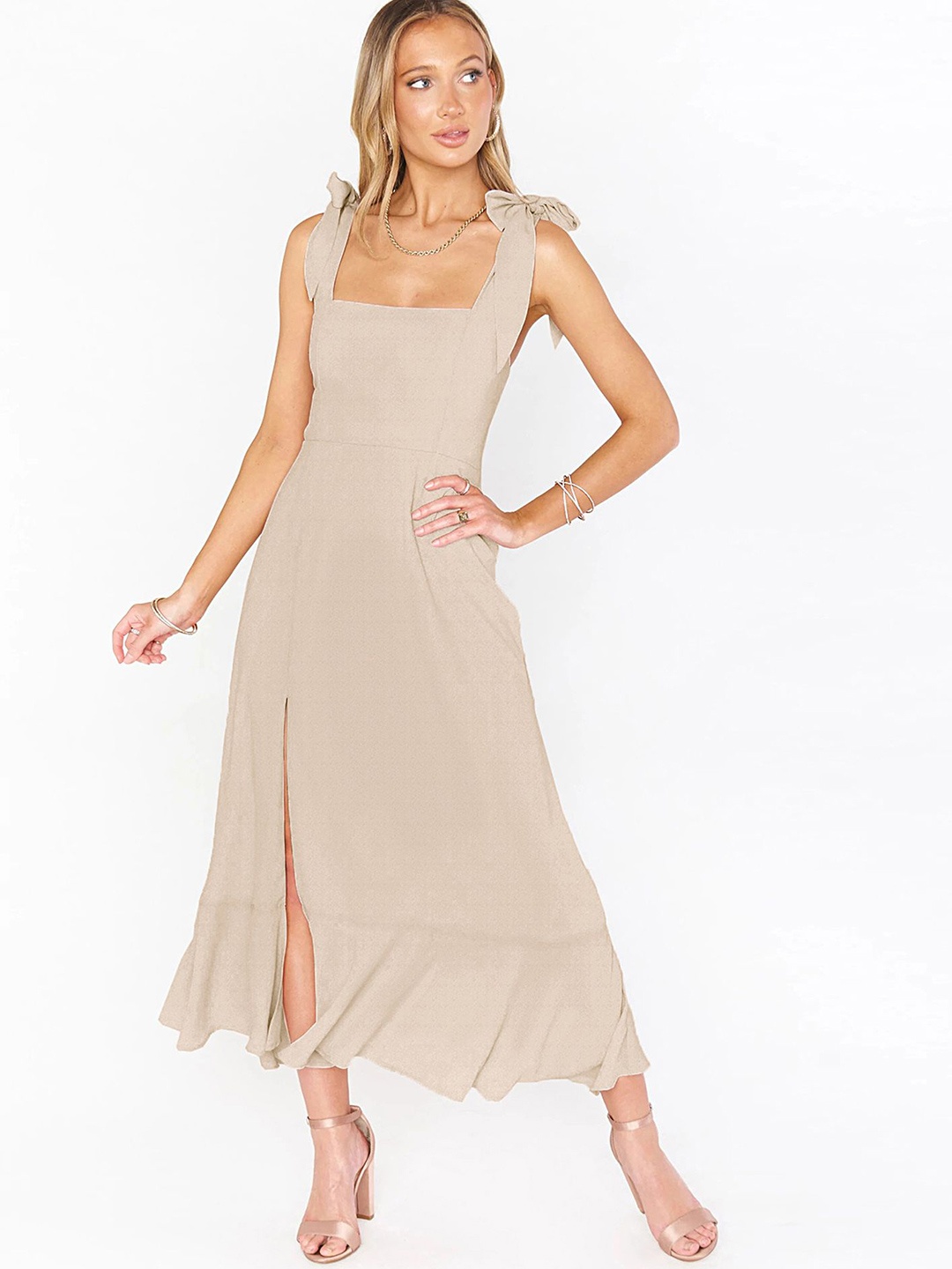 

LULU & SKY Square Neck Sleeveless Maxi Dress, Beige