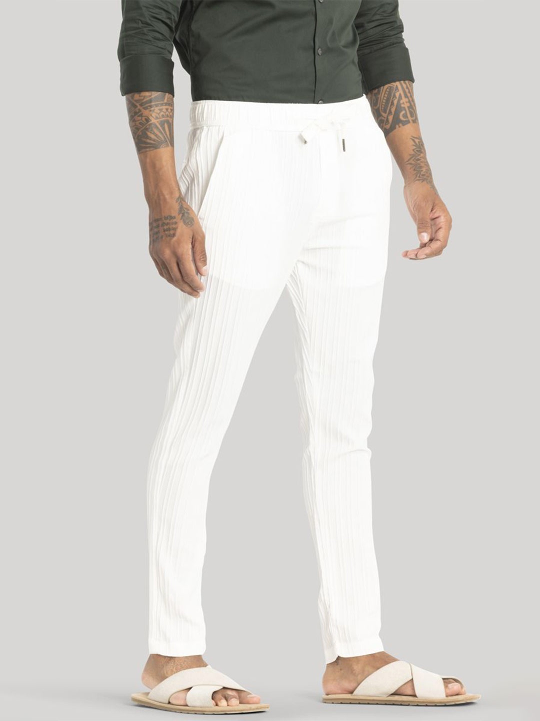 

Snitch Men Smart Slim Fit Trousers, White