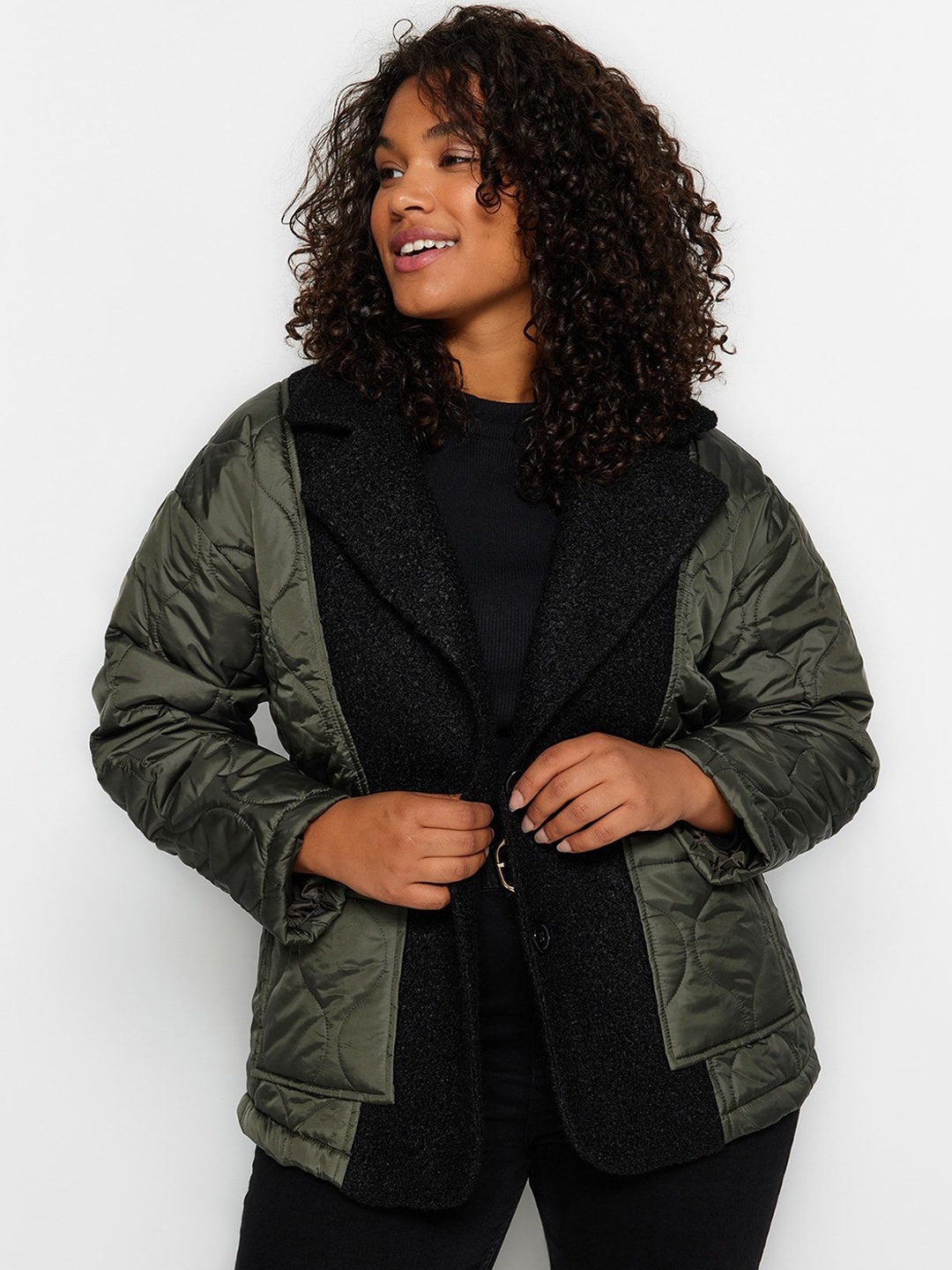

Trendyol Women Solid Lapel Collar Overcoat, Olive