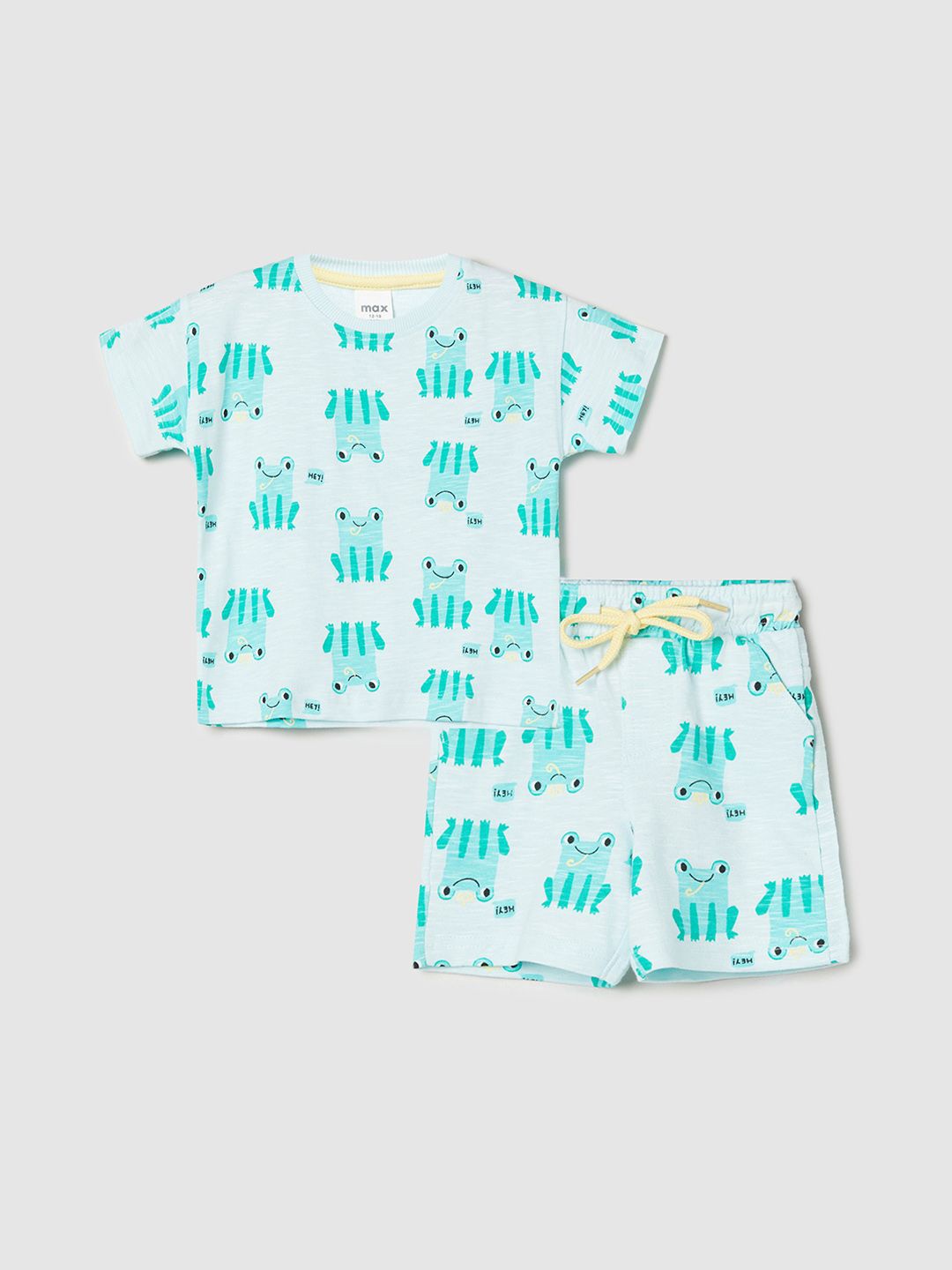 

max Boys Printed Pure Cotton T-shirt with Shorts, Blue