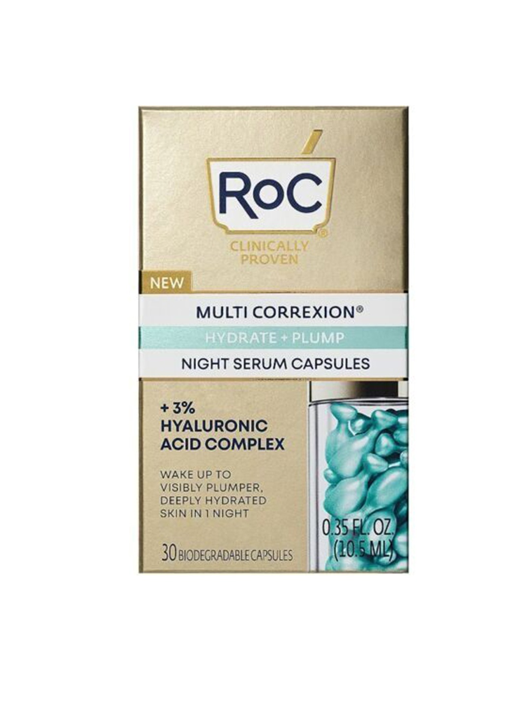 

ROC Multi Correxion, Hydrate + Plump Night Serum 30 Capsules, Gold
