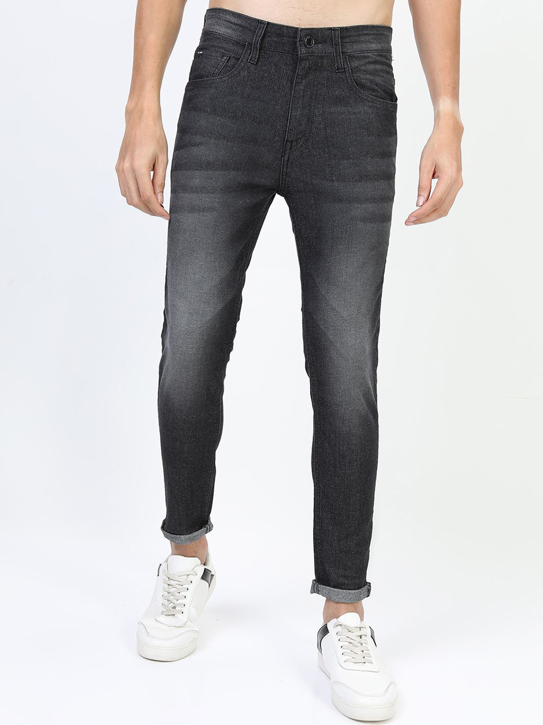 

HIGHLANDER Men Skinny Fit Slash Knee Light Fade Stretchable Jeans, Charcoal