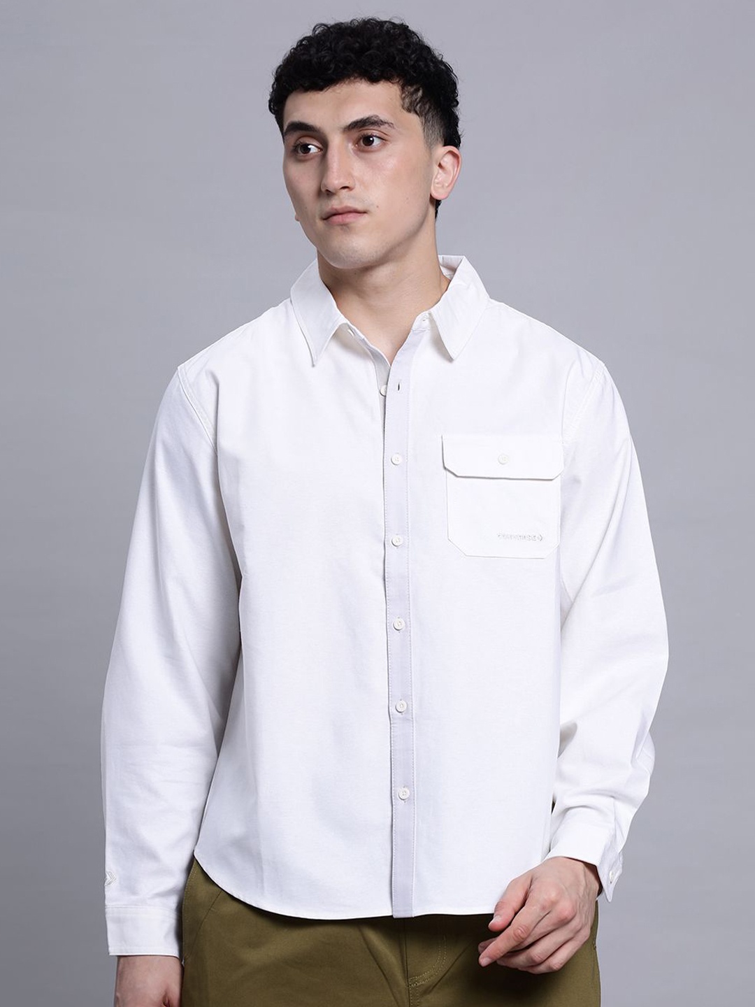 

Converse Men All Star Oxford Long-Sleeve Button Down Shirt, White