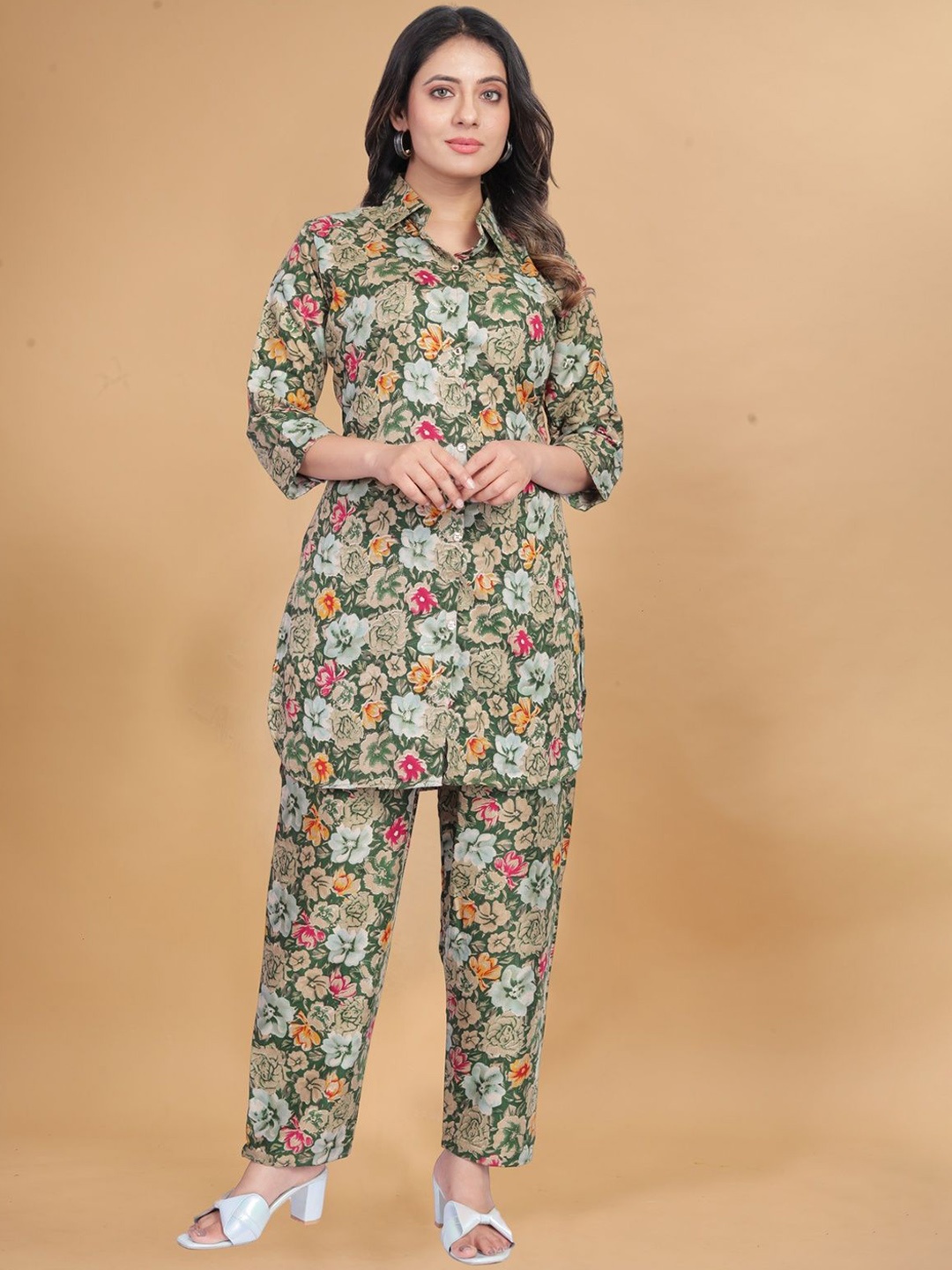 

VEECHIS Floral Printed Tunic & Trousers, Green