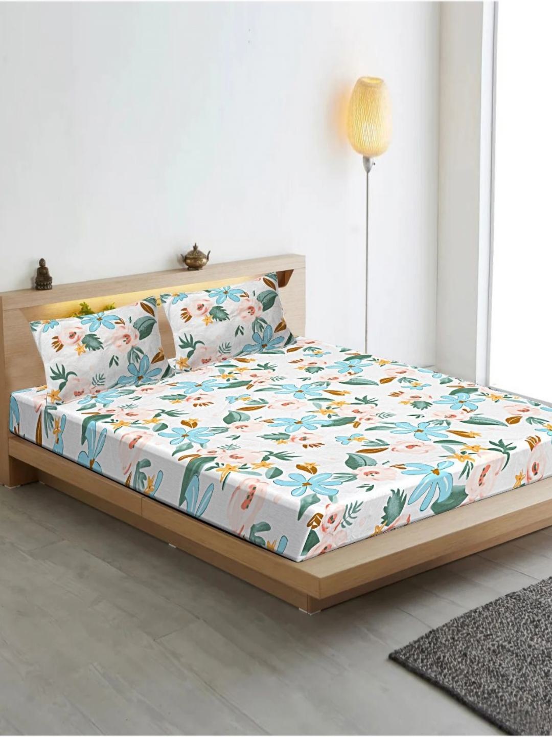 

INDHOME LIFE Blue & Green Floral 210 TC King Bedsheet with 2 Pillow Covers