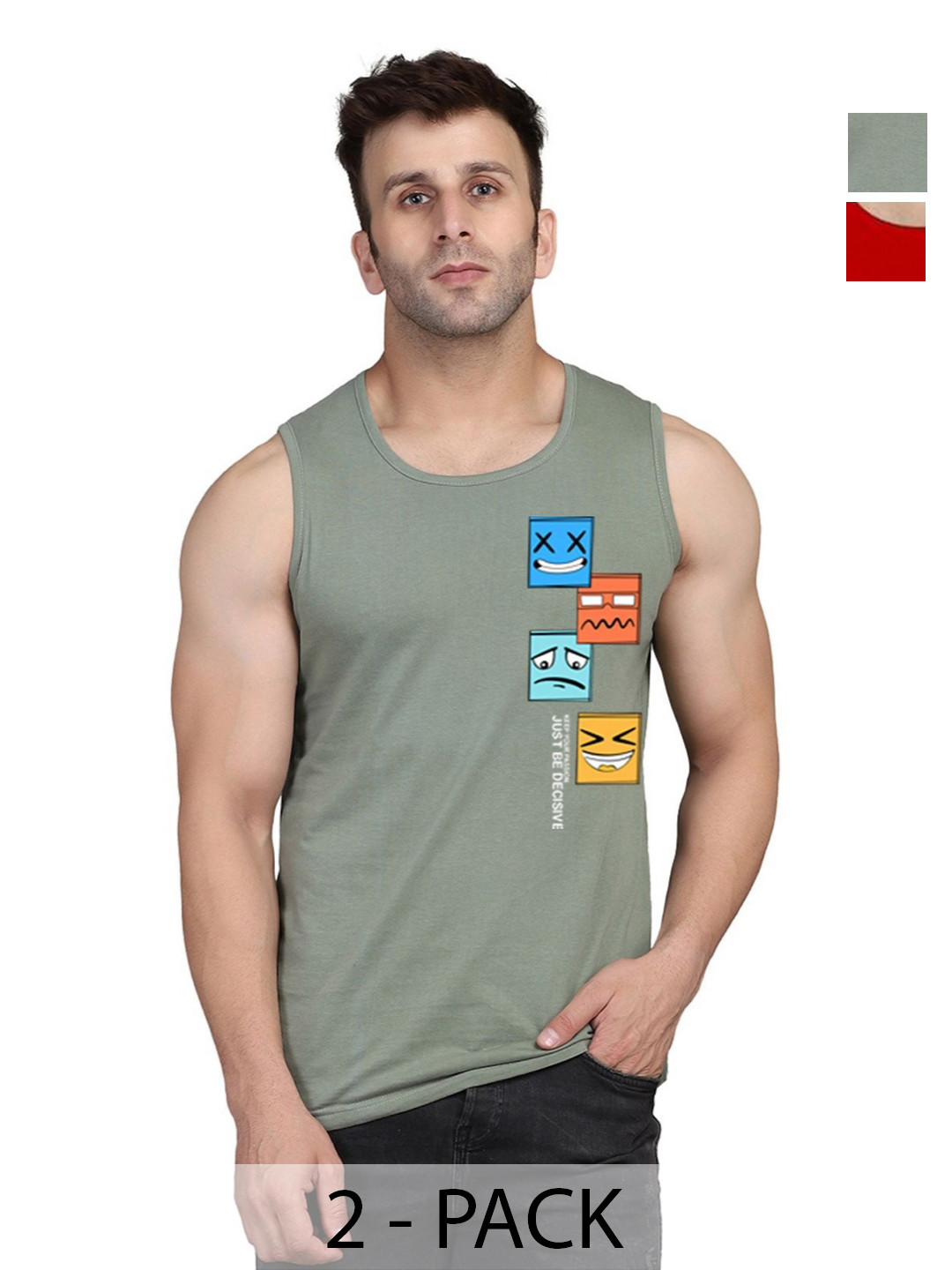 

SLOWLORIS Men Pack Of 2 Typography Printed Round Neck Cotton Slim Fit T-Shirts, Red