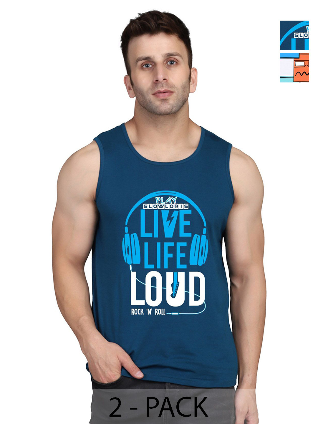 

SLOWLORIS Men Pack Of 2 Typography Printed Round Neck Cotton Slim Fit T-Shirts, Teal