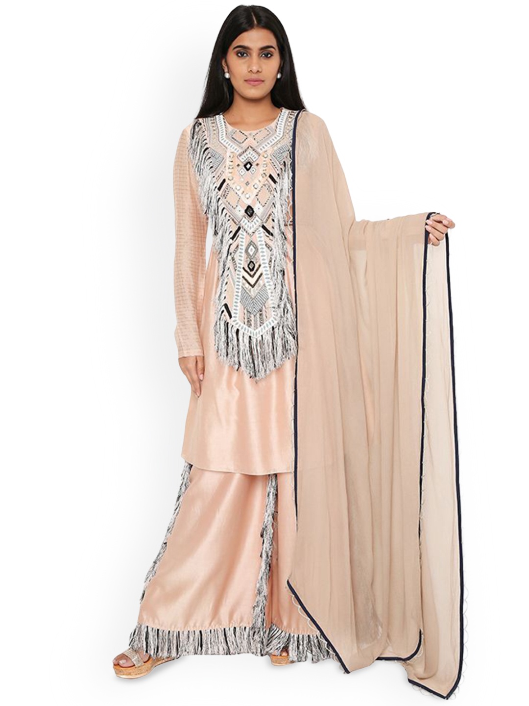 

Payal Singhal Embroidered Regular Straight Kurta with Palazzos, Pink