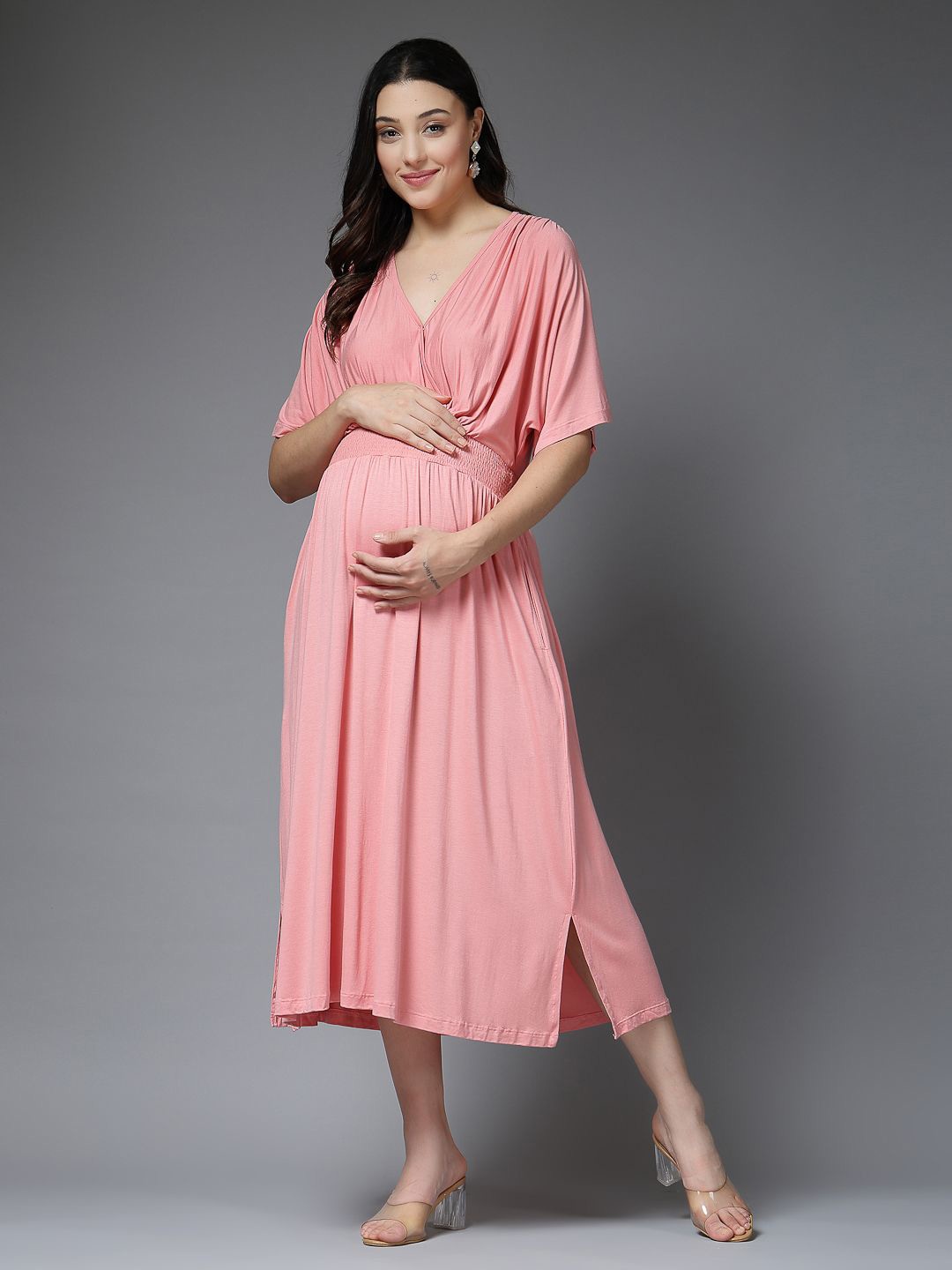 

House Of Zelena Fit & Flare Midi Maternity Dress, Peach