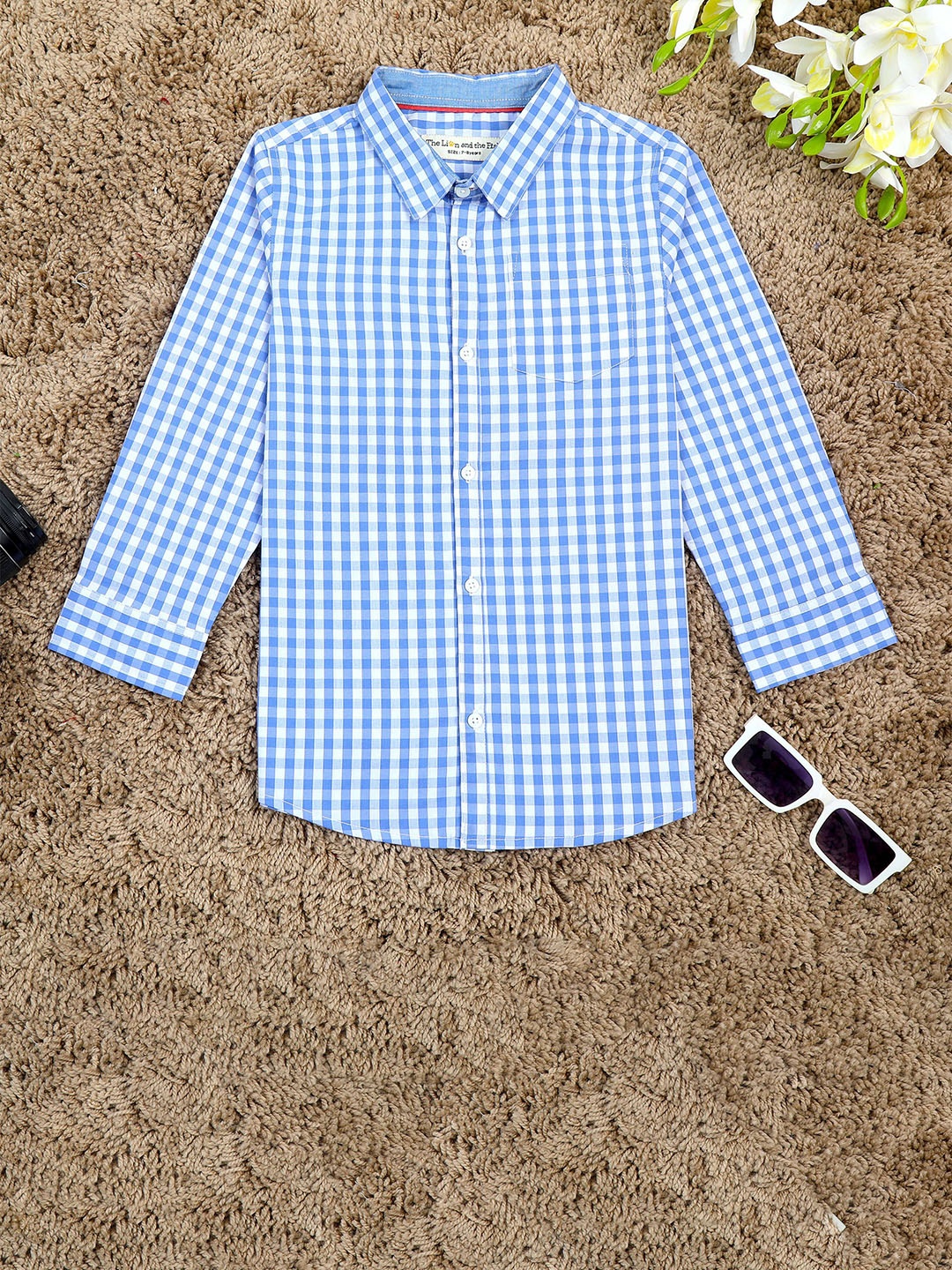 

The Lion and The Fish Boys Comfort Spread Collar Tartan Checked Relaxed Fit Casual Shirt, White