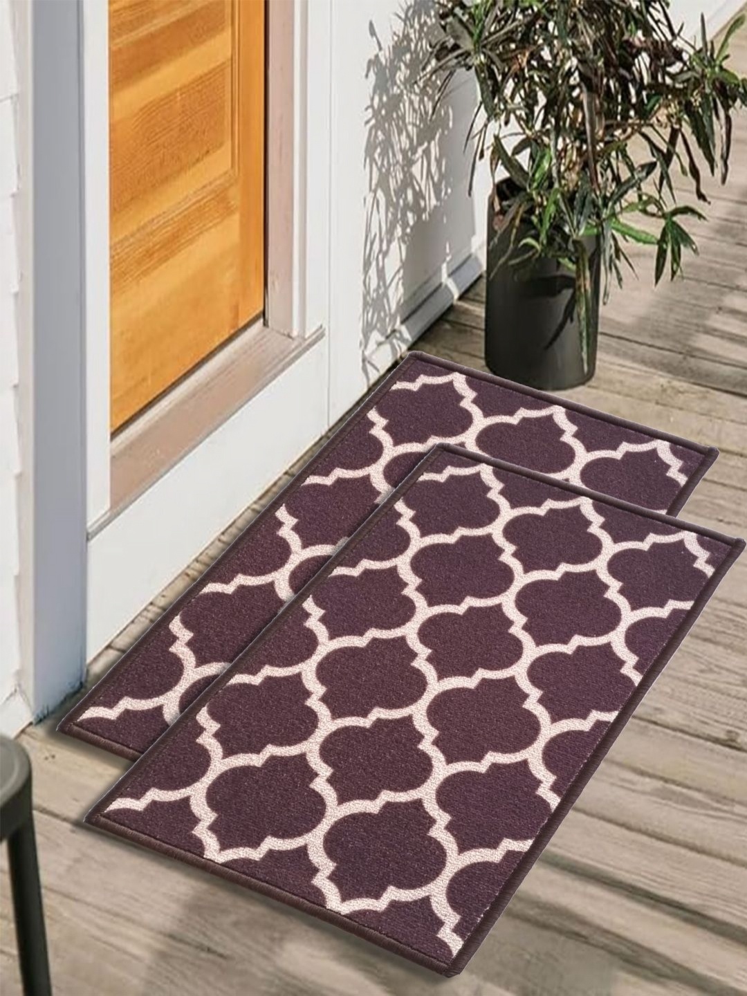 

Matz and More Brown & White 2 Pieces Geometric Printed Rectangle Anti-Skid Doormats