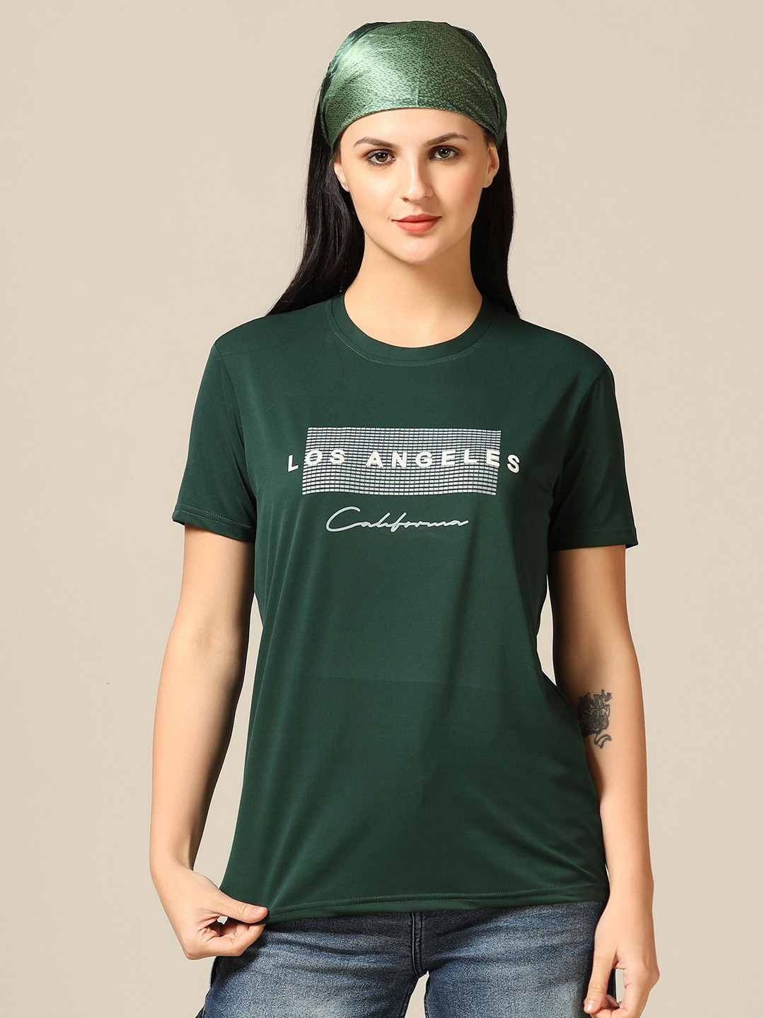 

TAGDO Women Typography Printed Round Neck T-Shirt, Green