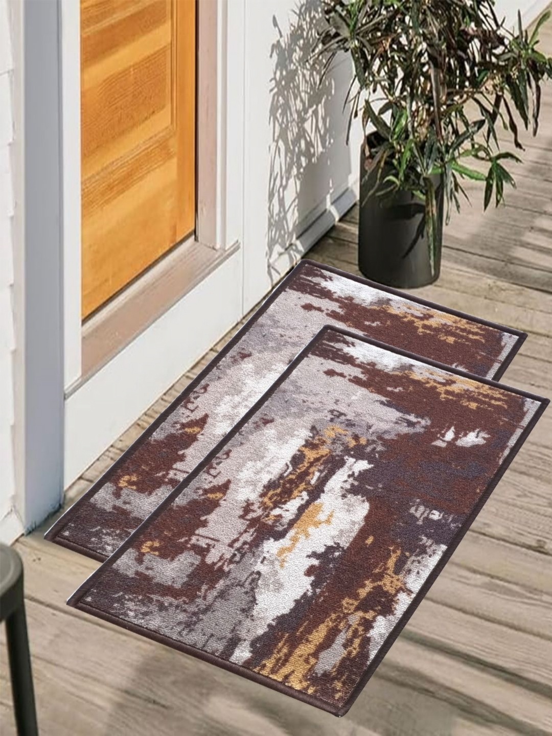 

Matz and More Brown & White 2 Pieces Abstract Printed Rectangle Anti-Skid Doormats