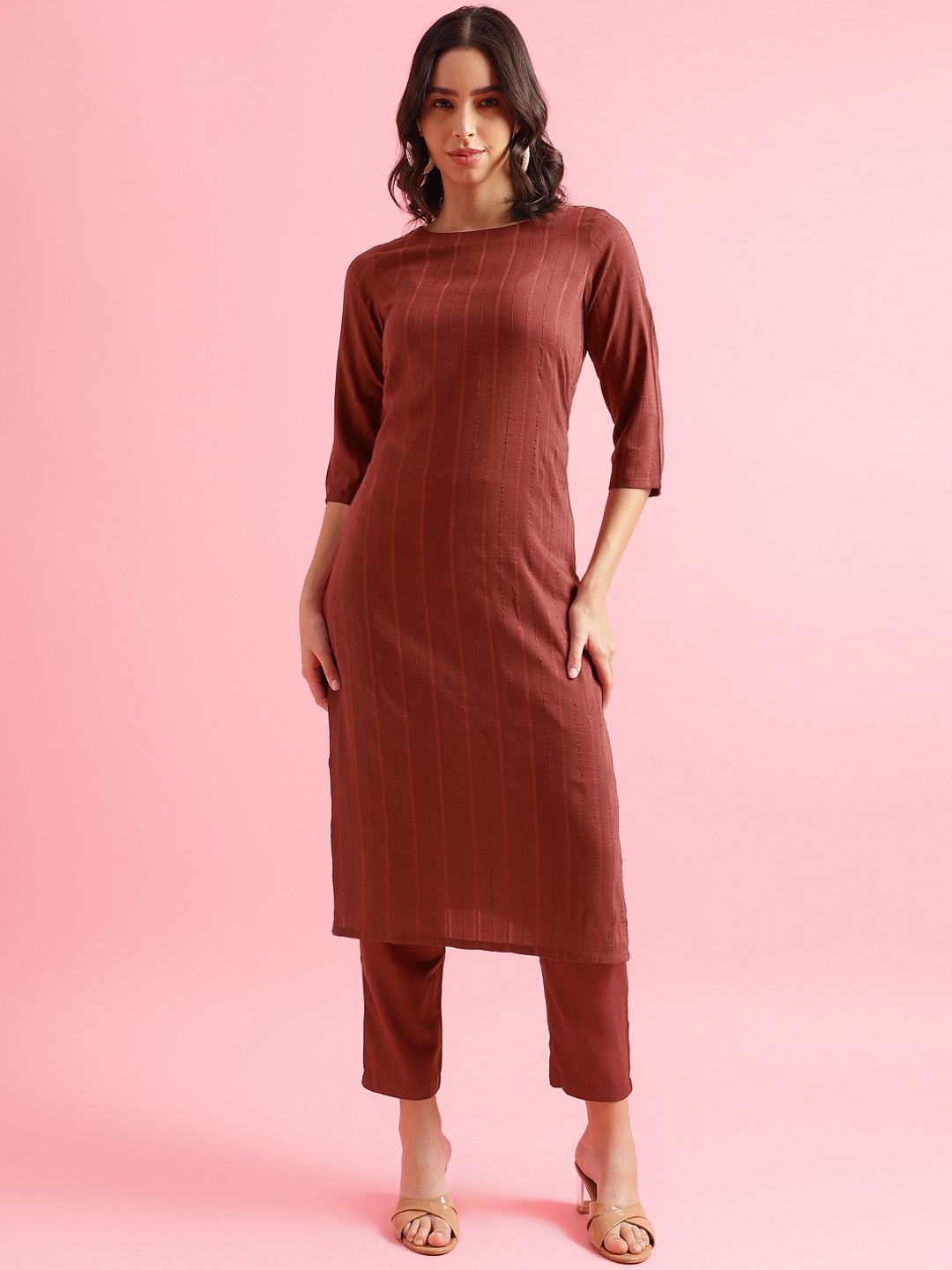 

Saanjh Maroon Striped Straight Kurta with Trousers