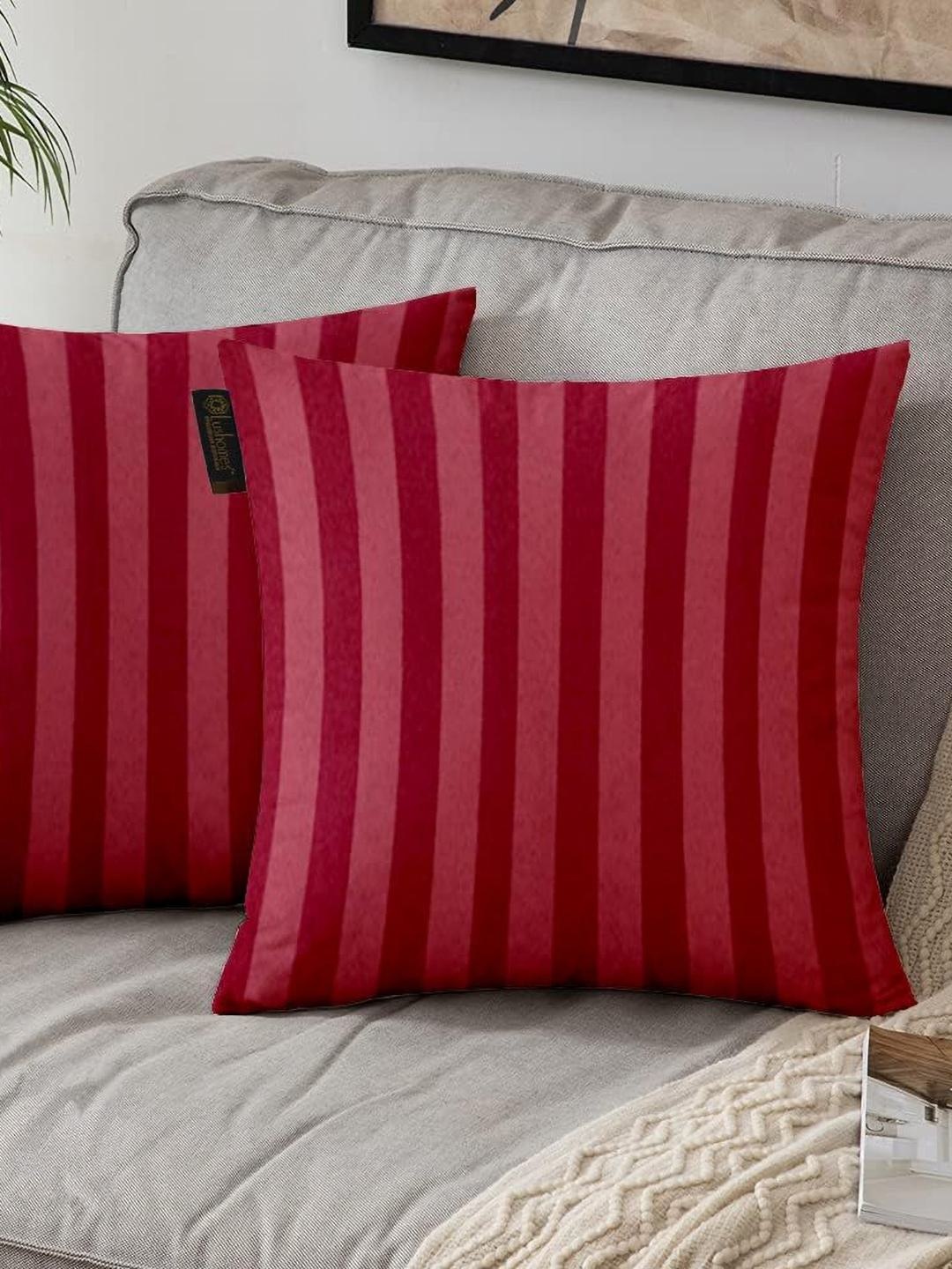 

Lushomes Maroon 2 Pieces Striped Square Cushion Covers