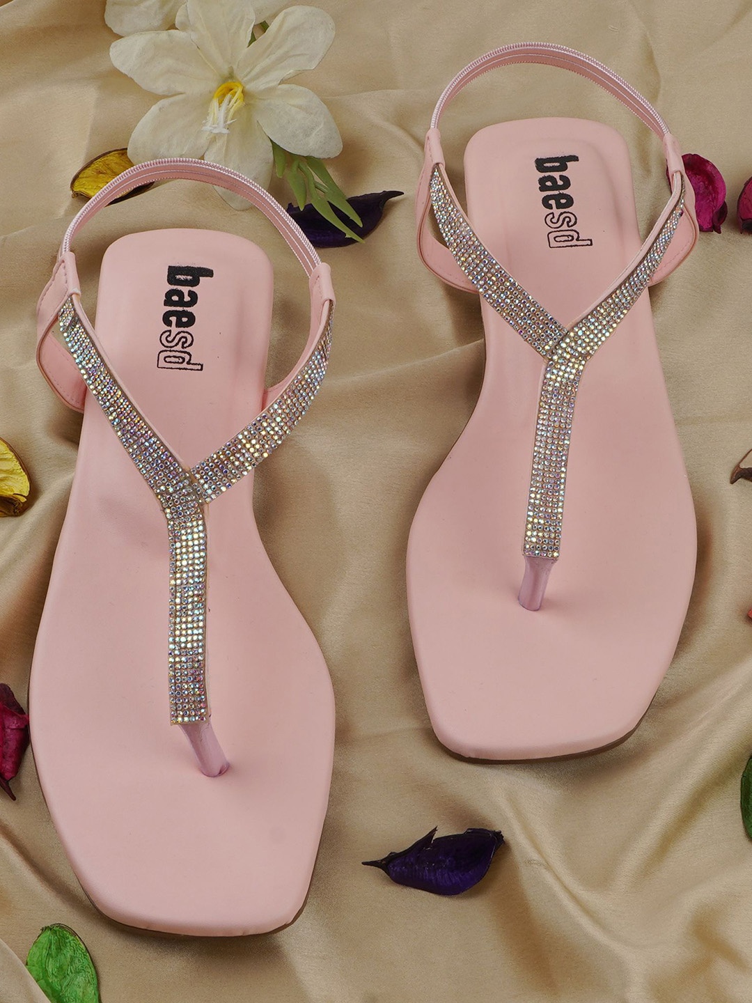 

BAESD Women Embellished T-Strap Flats, Pink
