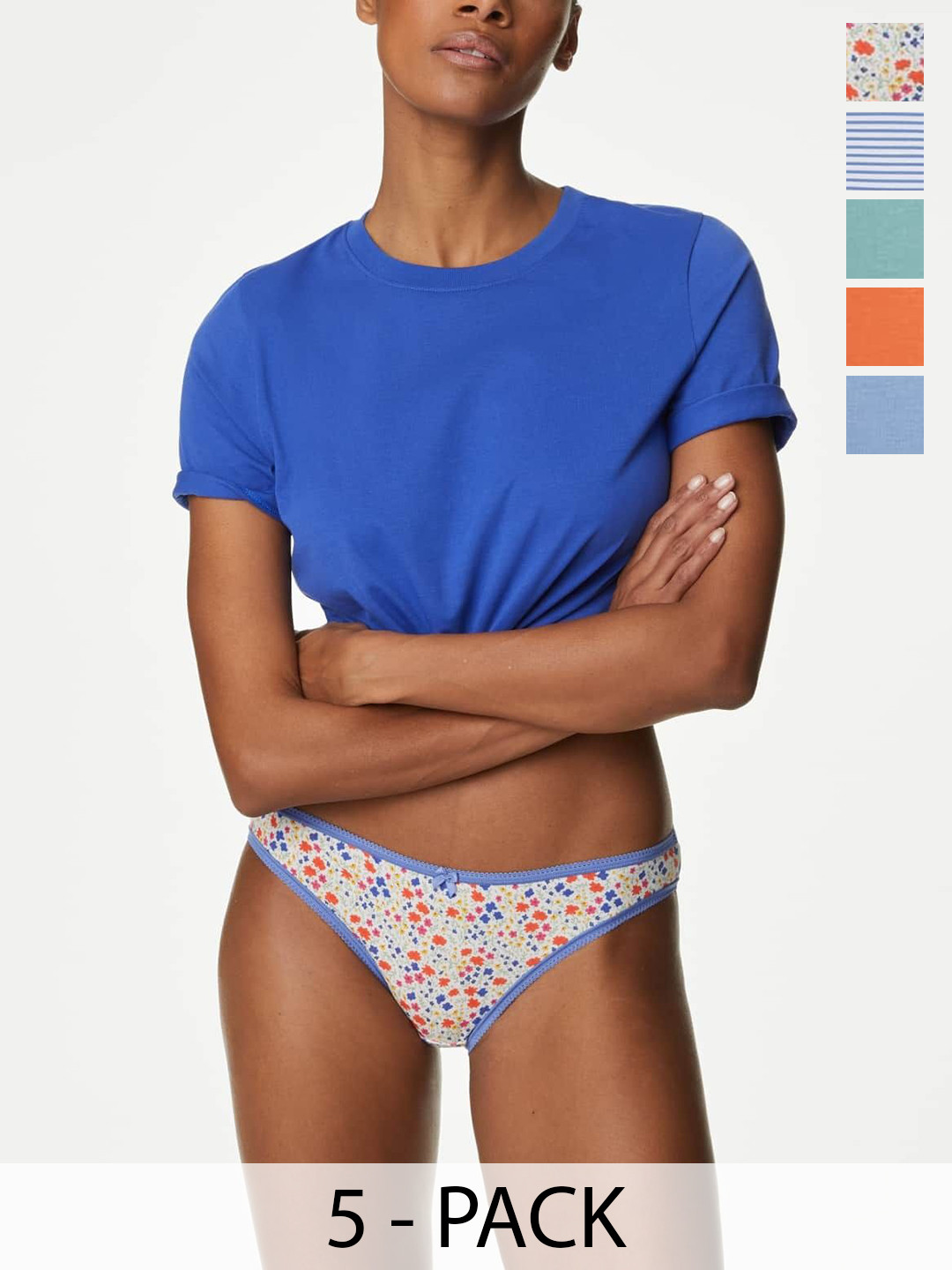 

Marks & Spencer Women Pack Of 5 Printed Bikini Briefs T615101XTANGERINE FIZZ, Blue