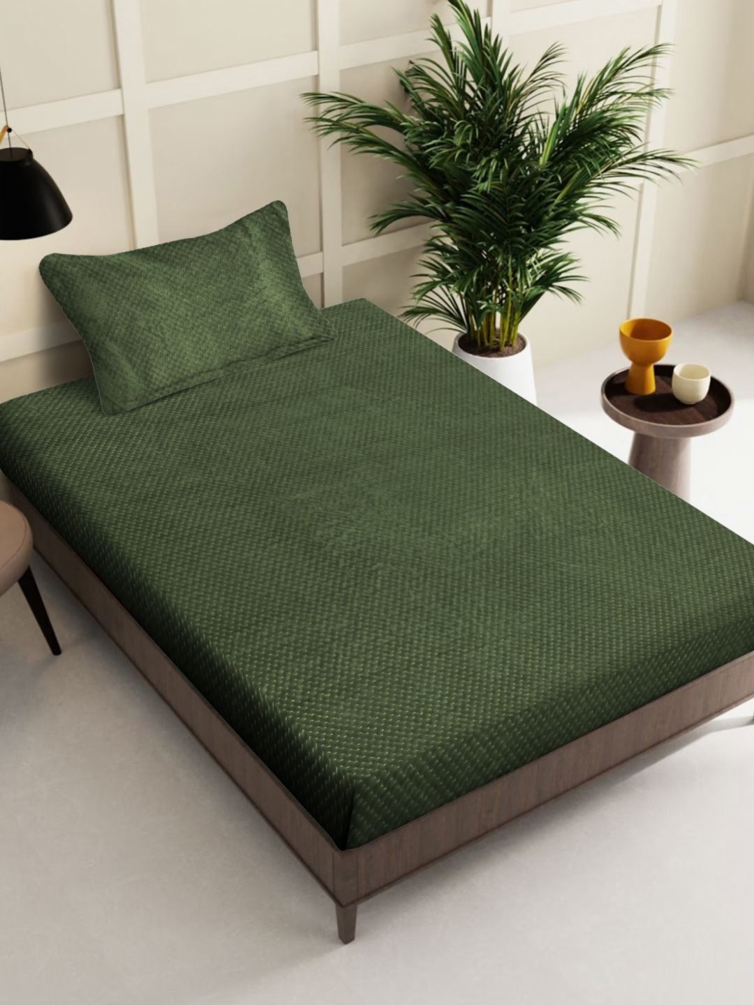 

KLOTTHE Green Abstract 300TC Woollen Single Bedsheet & 1 Pillow Cover
