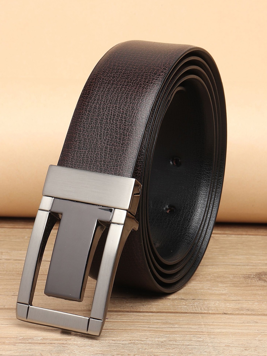 

WINSOME DEAL Men Push Pin Closure Textured Formal Belt, Brown