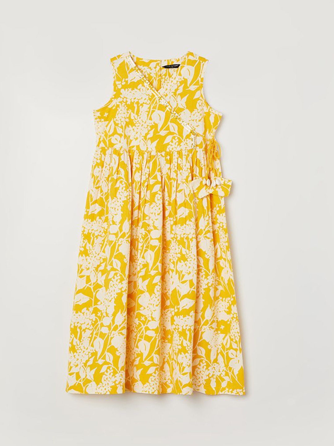 

Melange by Lifestyle Girls Floral Printed Cotton Wrap Dress, Yellow