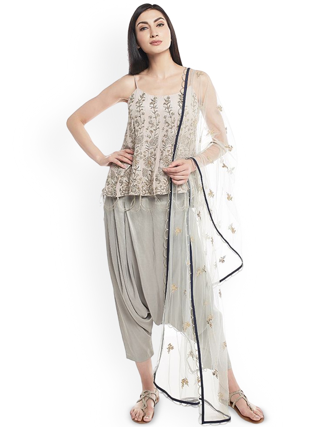 

Payal Singhal Floral Embroidered Regular A-Line Kurti with Dhoti Pants & Dupatta, Blue