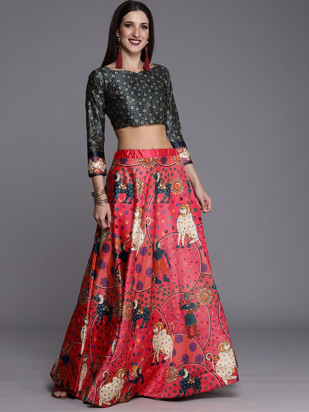 

Kaizen TEXO FAB Floral Printed Semi-Stitched Lehenga & Unstitched Blouse, Pink