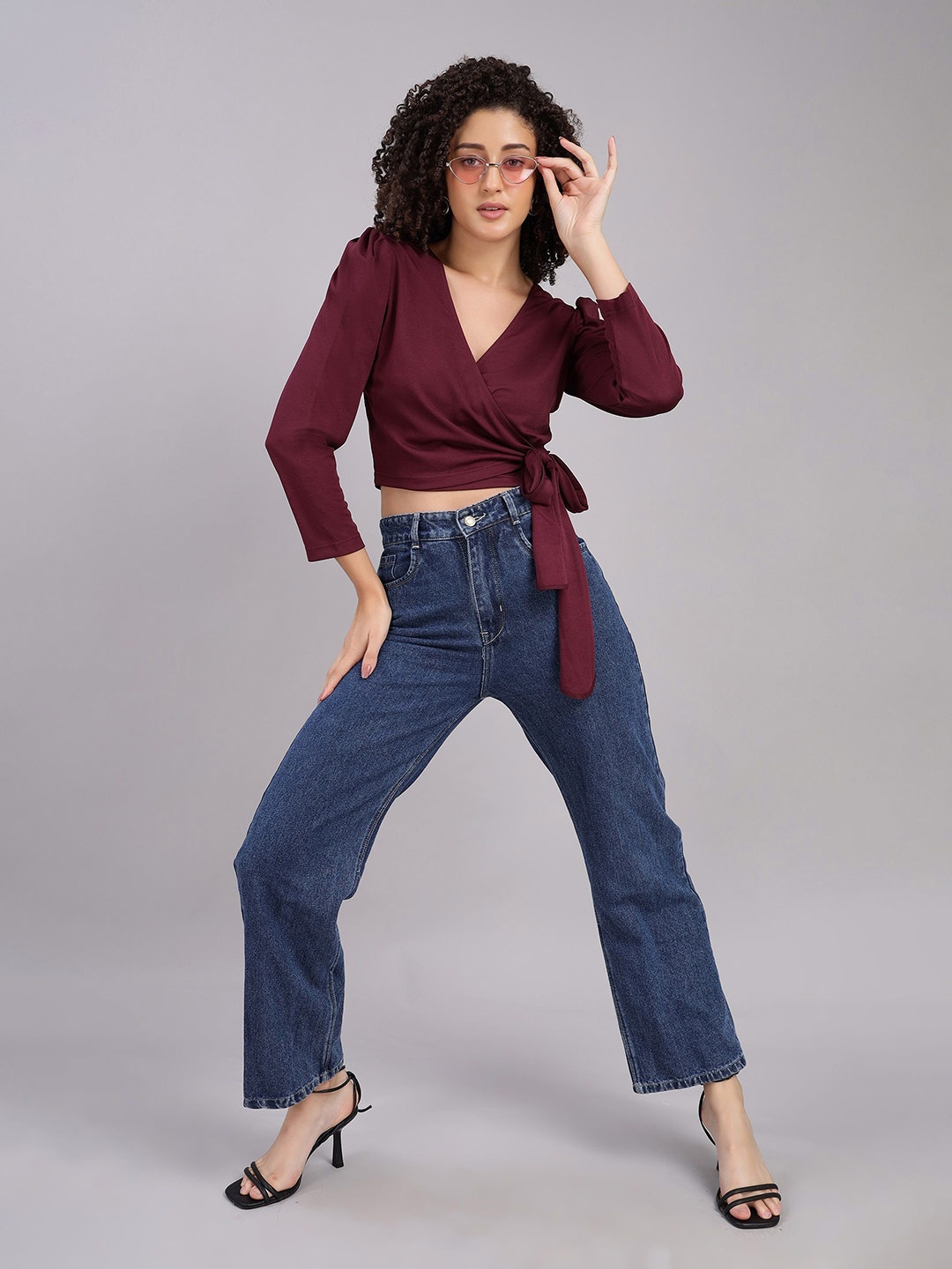 

VISO Women Solid Wrap V-Neck Top, Maroon