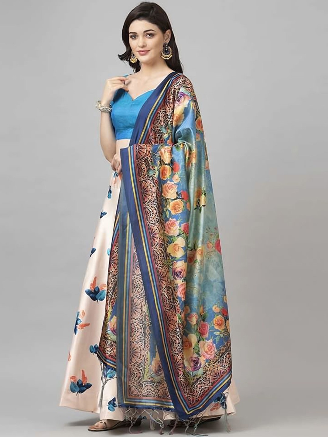 

Kaizen TEXO FAB Semi-Stitched Lehenga & Unstitched Blouse With Dupatta, Cream