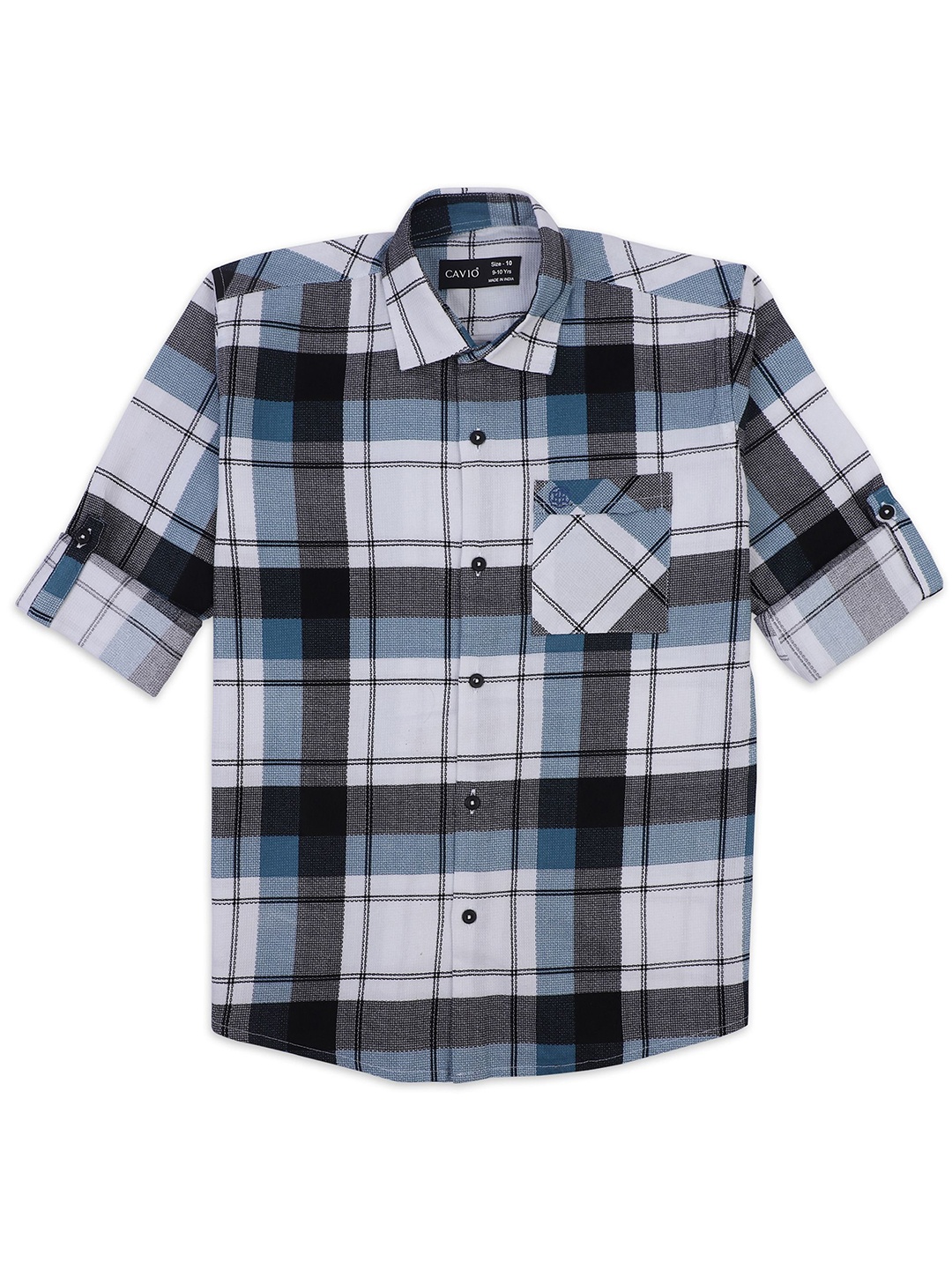 

CAVIO Boys Comfort Spread Collar Checked Cotton Casual Shirt, Blue