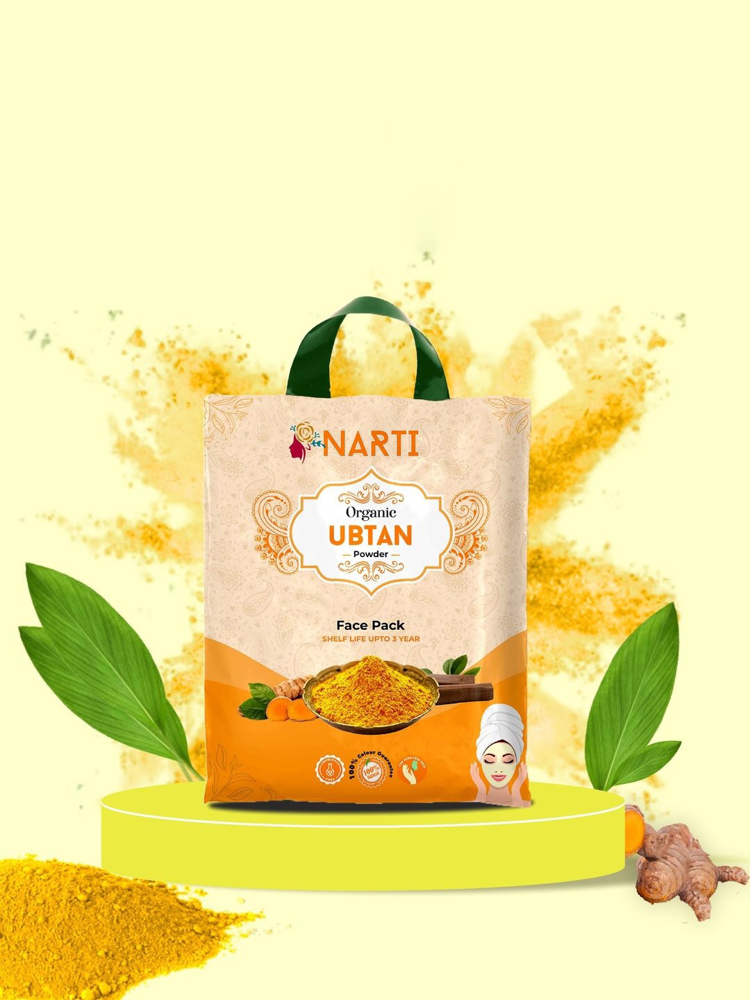 

NARTI Pure Organic Haldi Chandan Ubtan Powder - 1000g, Gold