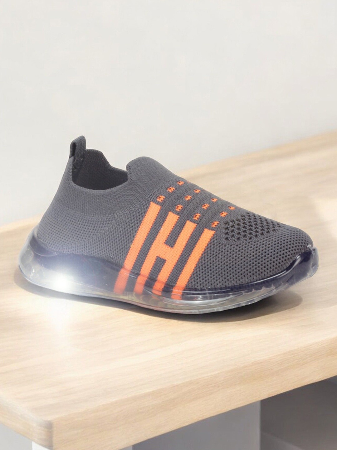 

Lil Lollipop Kids Woven Design Slip-On Sneakers With Led Light, Grey