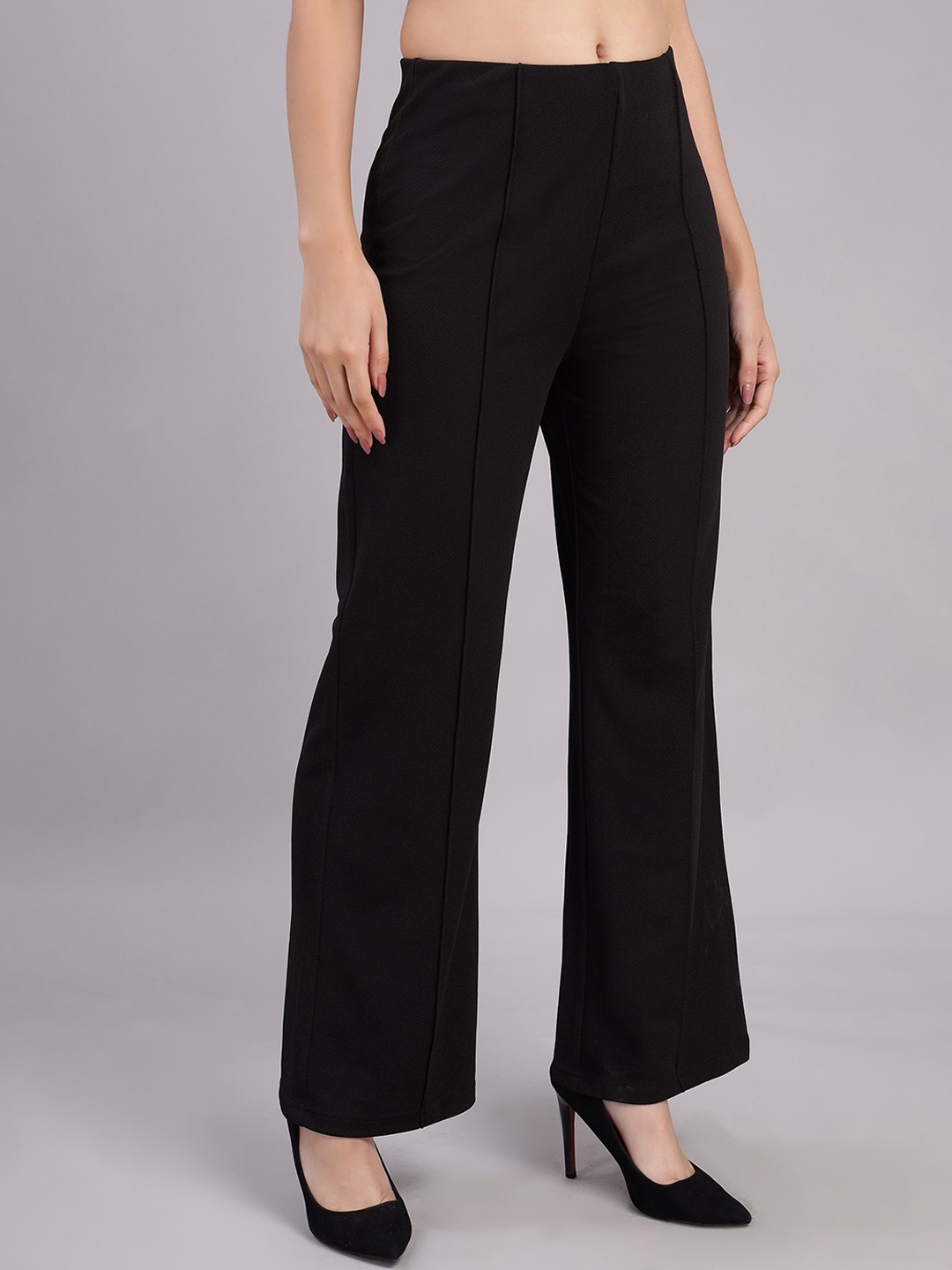 

VISO Women High Rise Parallel Trousers, Black